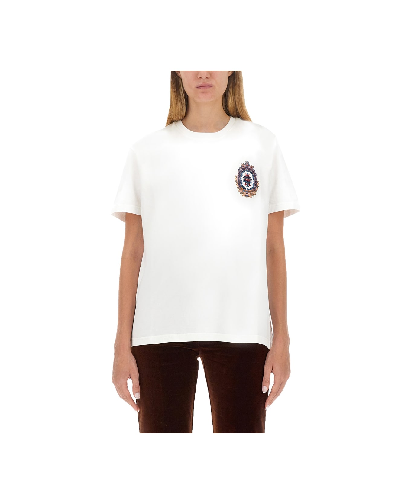 Etro T-shirt With Logo Embroidery - WHITE Tシャツ