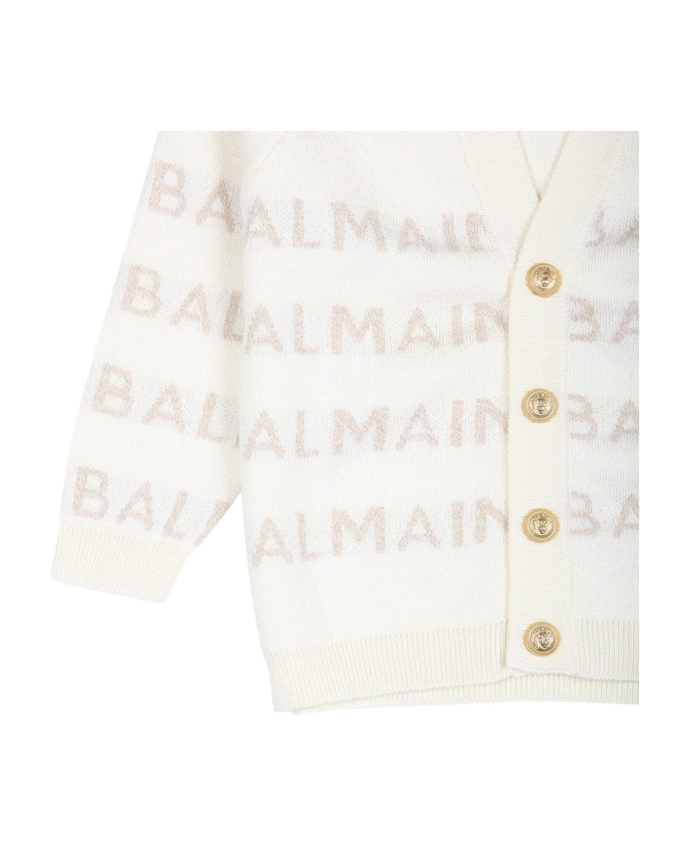 Balmain Ivory Cardigan For Baby Boy With Logo - Ivory