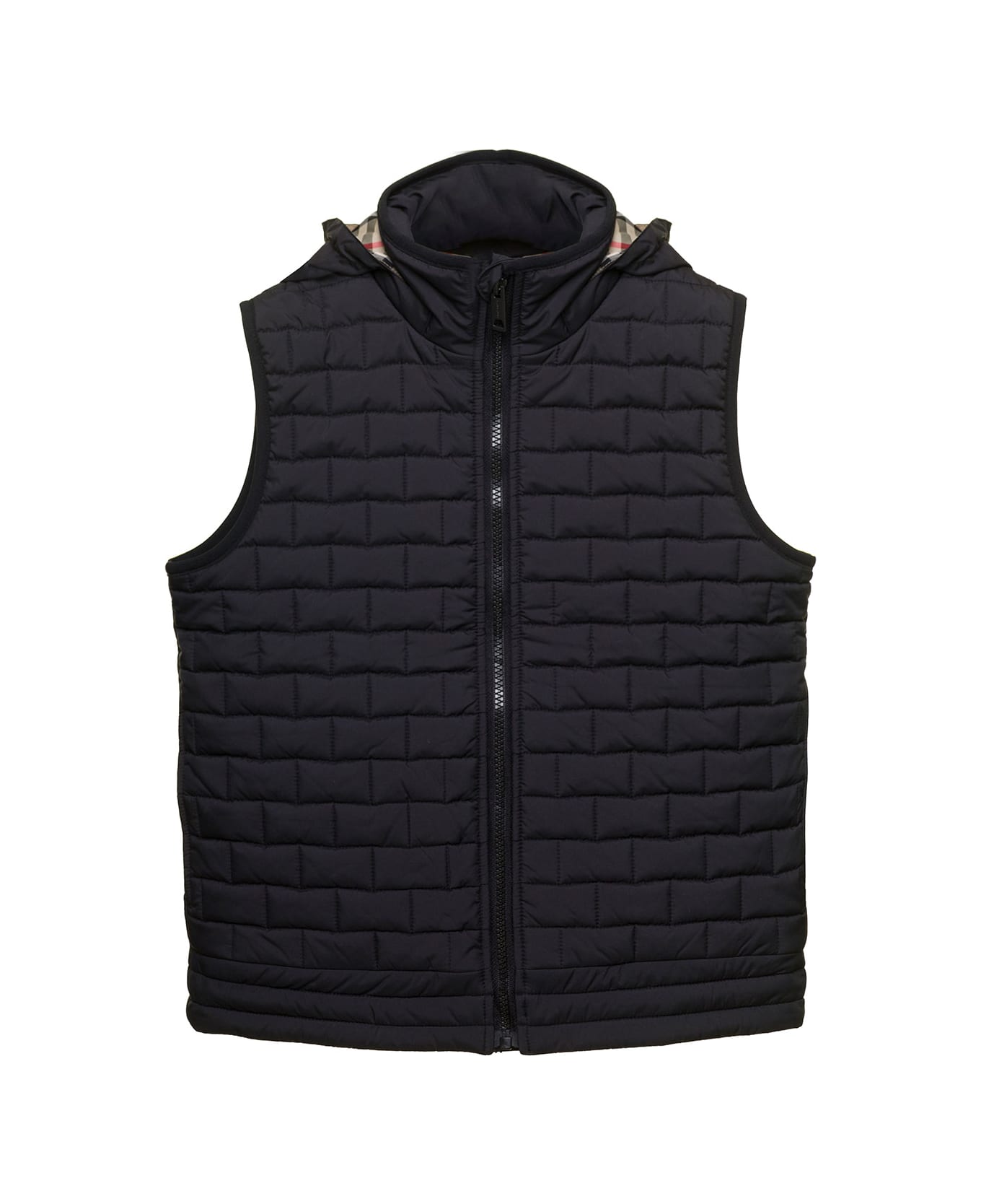 Burberry Black Quilted Hooded Vest With College-style Logo Print In Nylon Boy - Black コート＆ジャケット