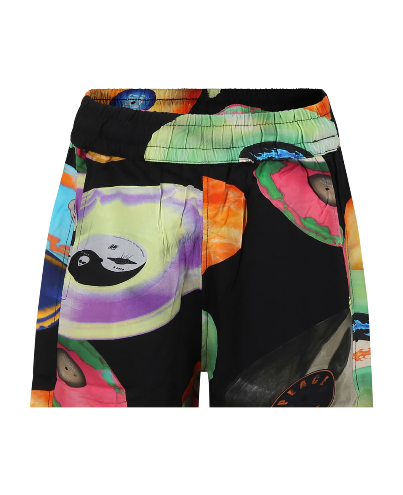 Molo Black Shorts For Boy With Disco Print - Black ボトムス