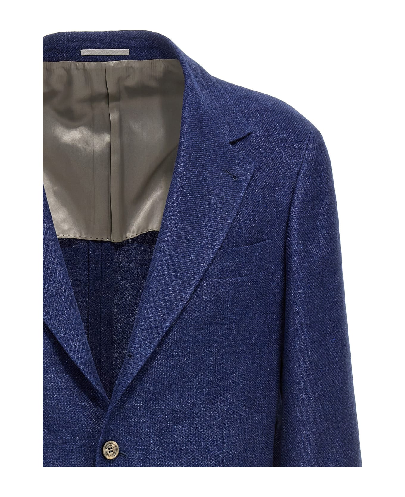 Brunello Cucinelli Single Breast Linen Blazer Jacket - Blue