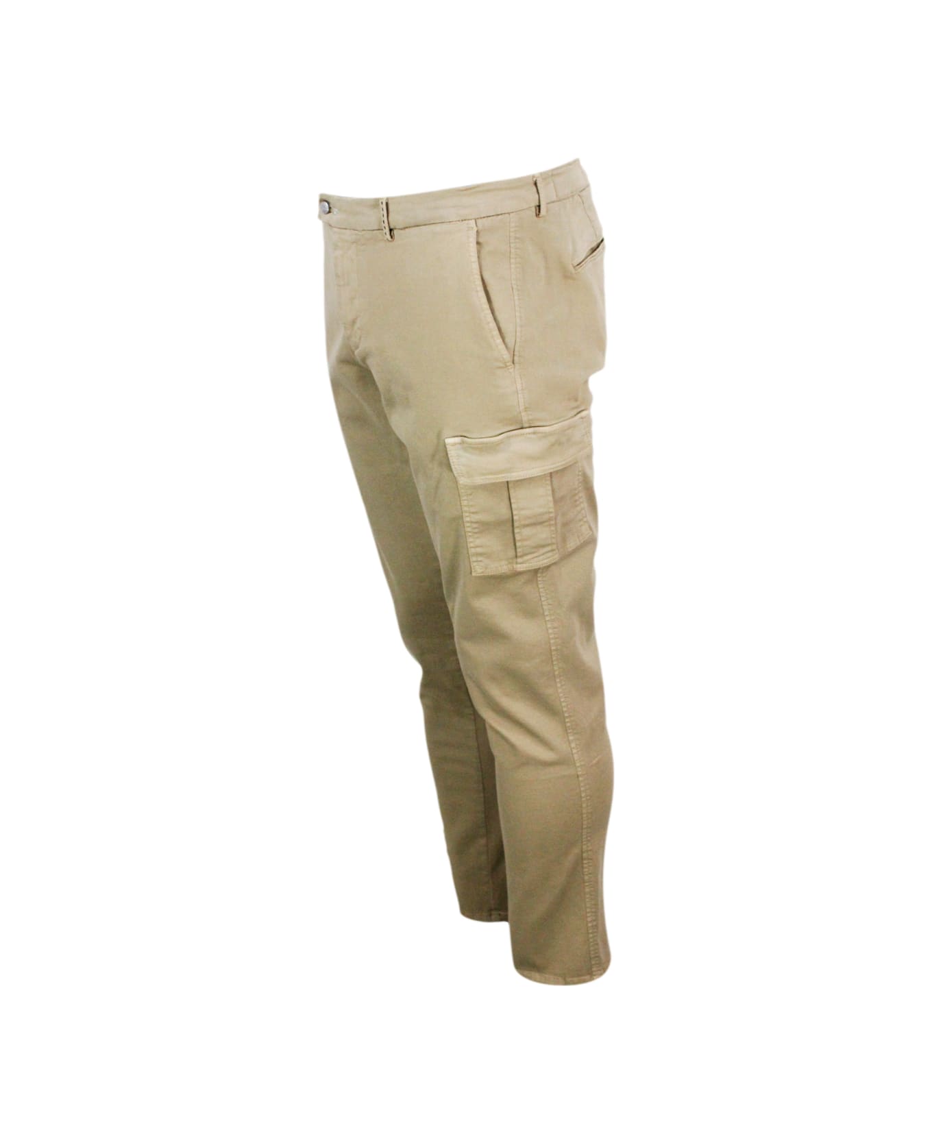 Sartoria Tramarossa Amerigo Acargo Model Trousers With Large Slim Zip Pockets In Soft Cotton With Chino Pockets And Tailored Stitching And Suede Tassel. Zip And Button Cl - Beige