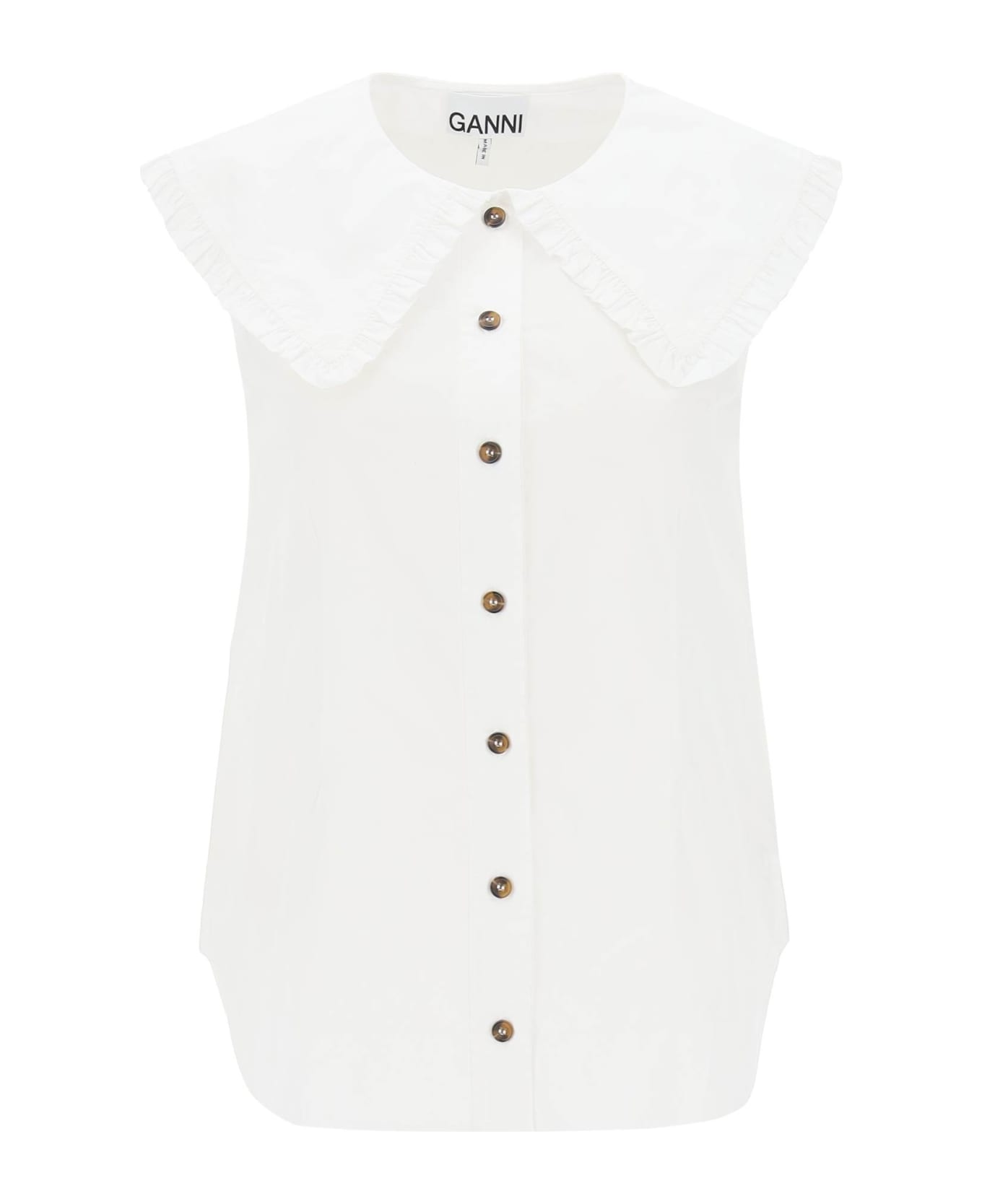 Ganni Sleeveless Shirt With Maxi Collar - BRIGHT WHITE (White)