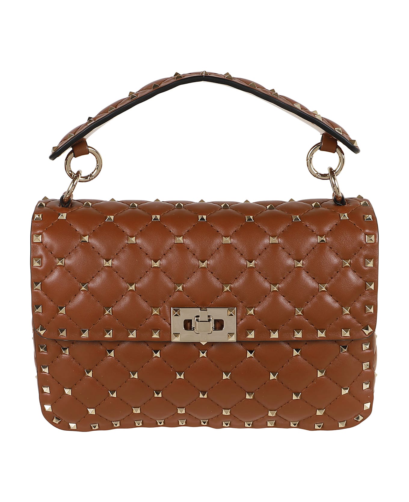 Valentino Garavani Medium Shoulder Bag Spike Rockstud - Tobacco