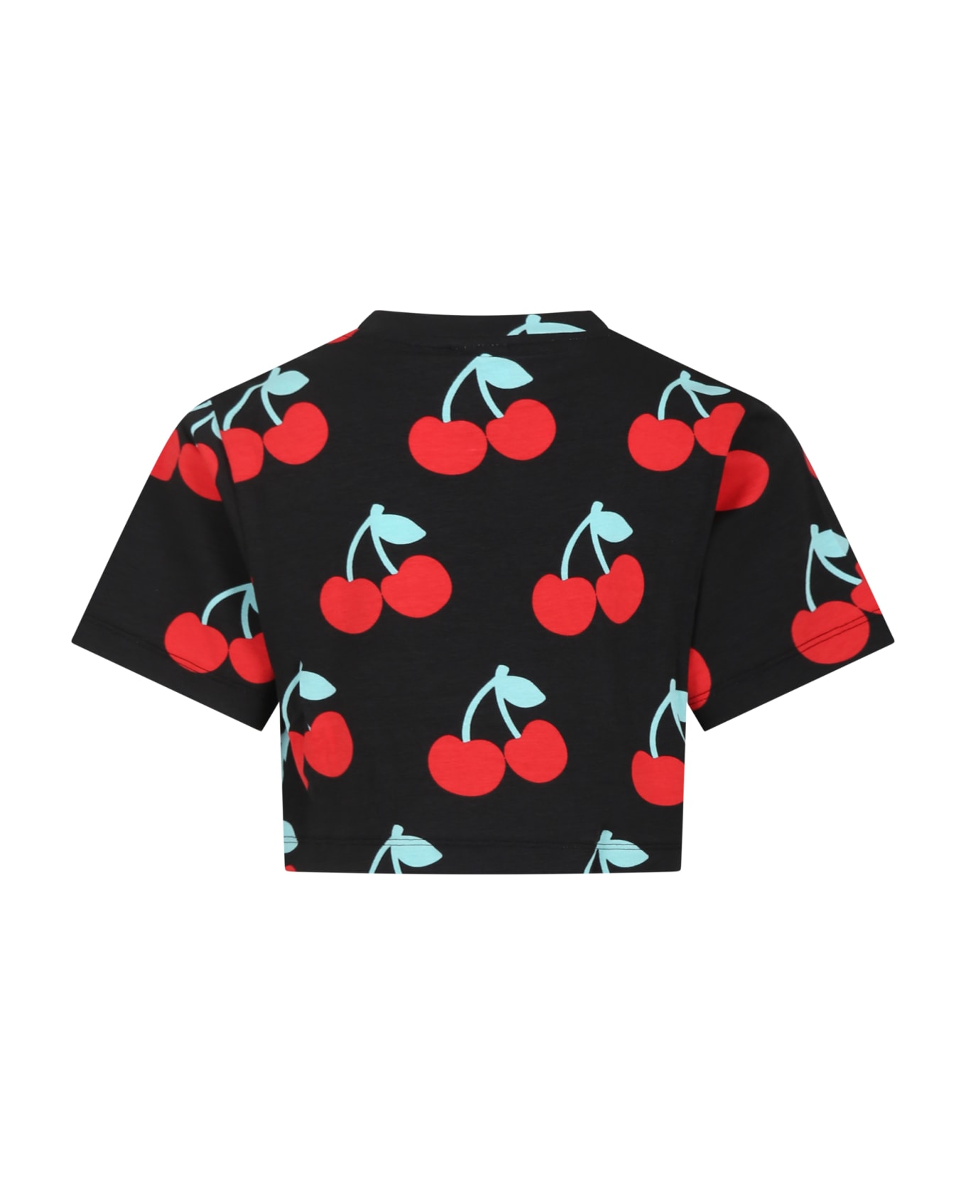 GCDS Mini Black T-shirt For Girl With All-over Cherry Print - Black