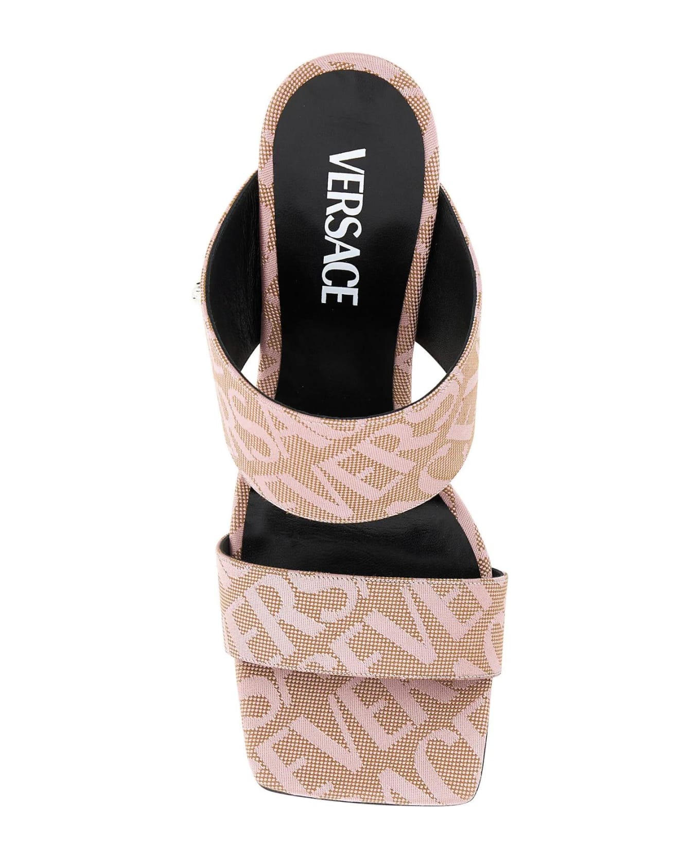 Versace Embroidered Jacquard Cavas Allover Mules - Pink