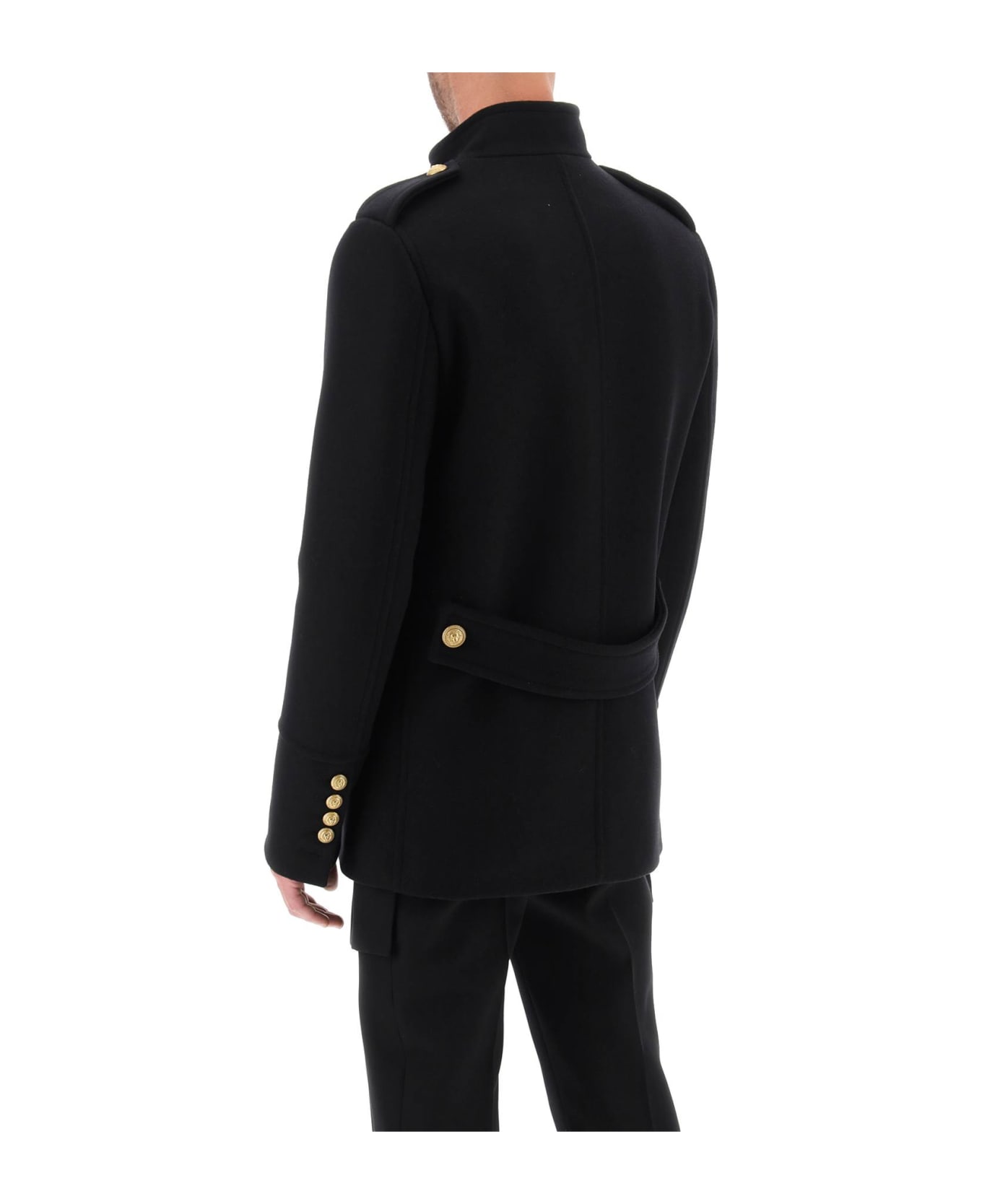 Balmain Double-breasted Peacoat With Embossed Buttons - Black コート