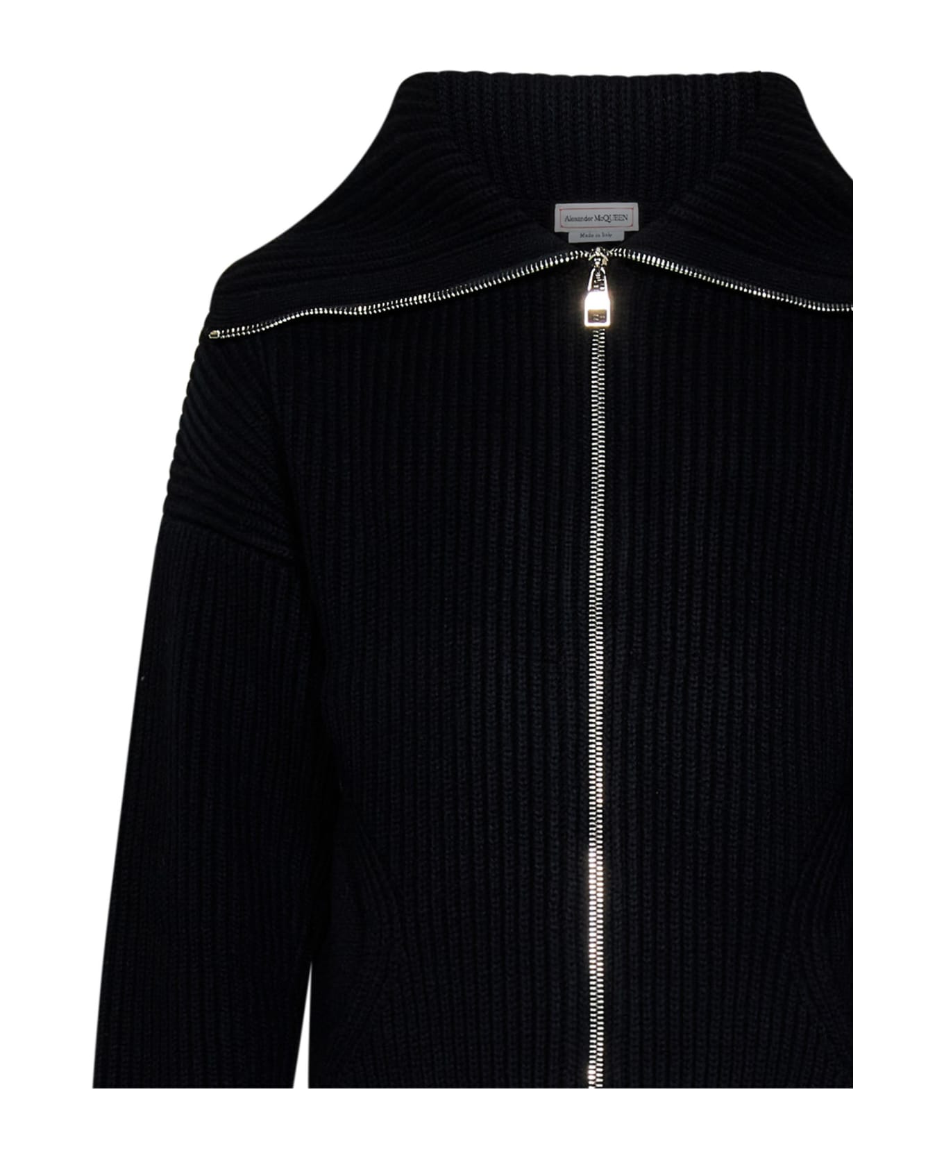 Alexander McQueen Ribbed Sweater With Funnel Neck - Black