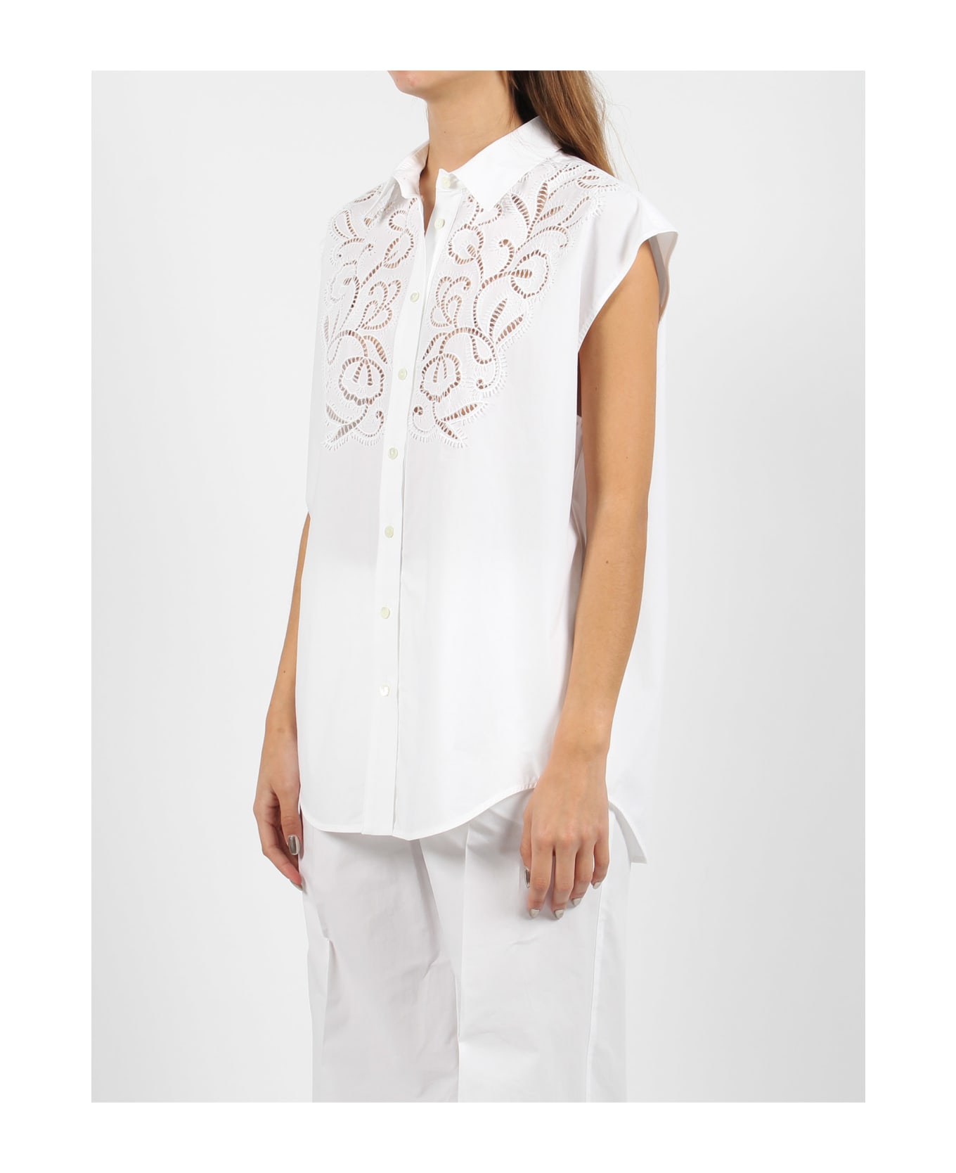 Parosh Canyox Lace Embroidery Shirt - White