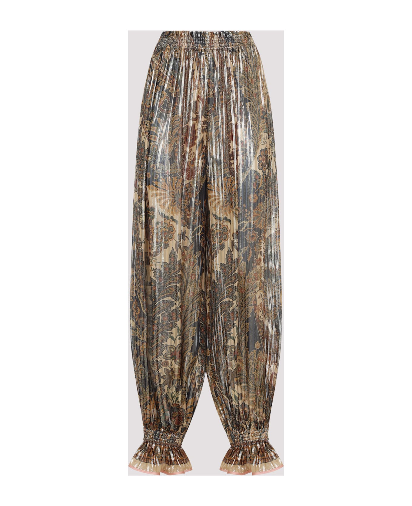 Valentino Silk Pants - Beige Multicolor Marrone