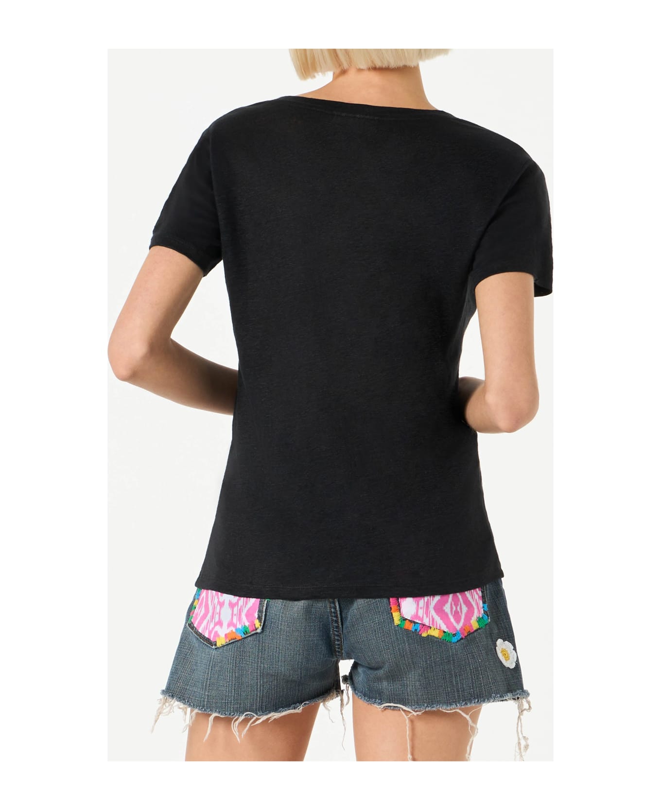 MC2 Saint Barth Woman Black Linen T-shirt - BLACK