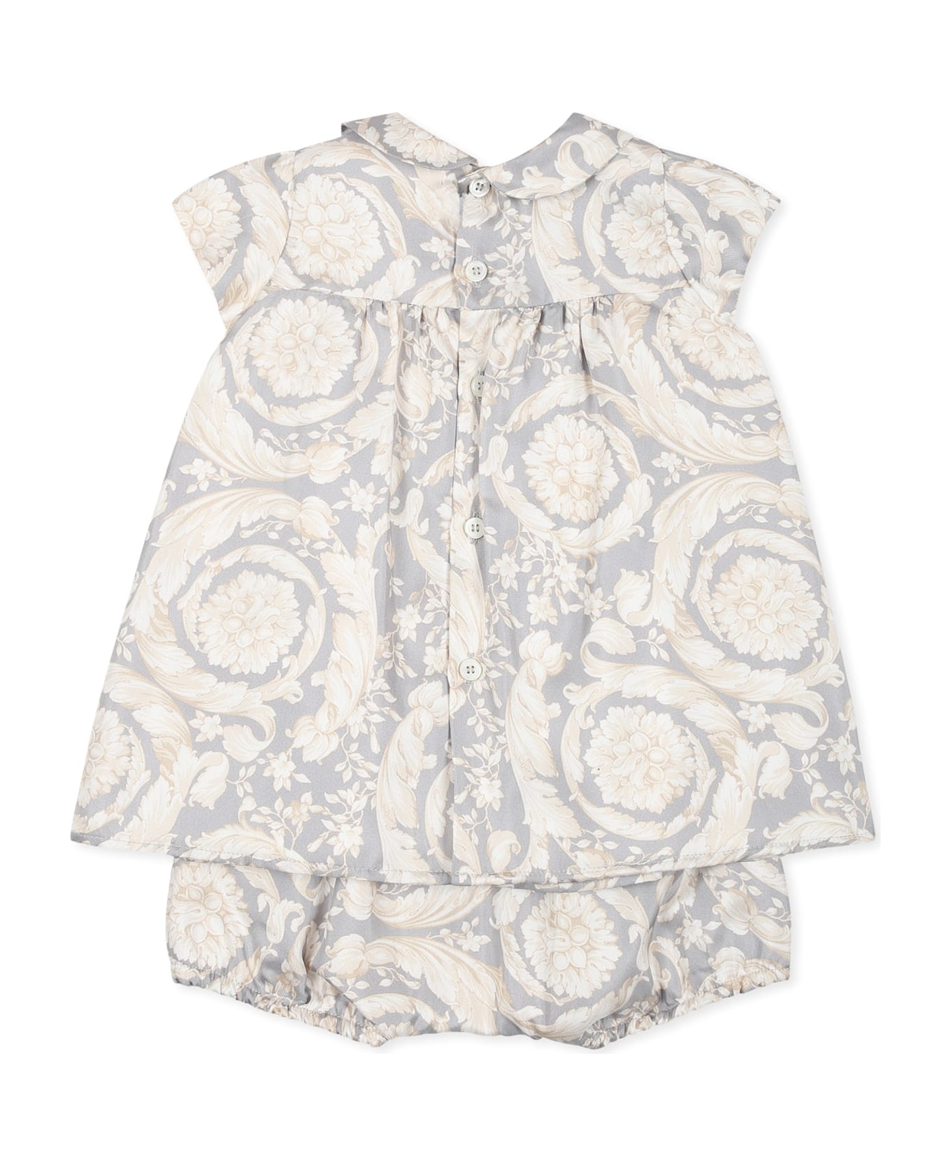 Versace Grey Dress For Baby Girl With Barocco Print - Grey