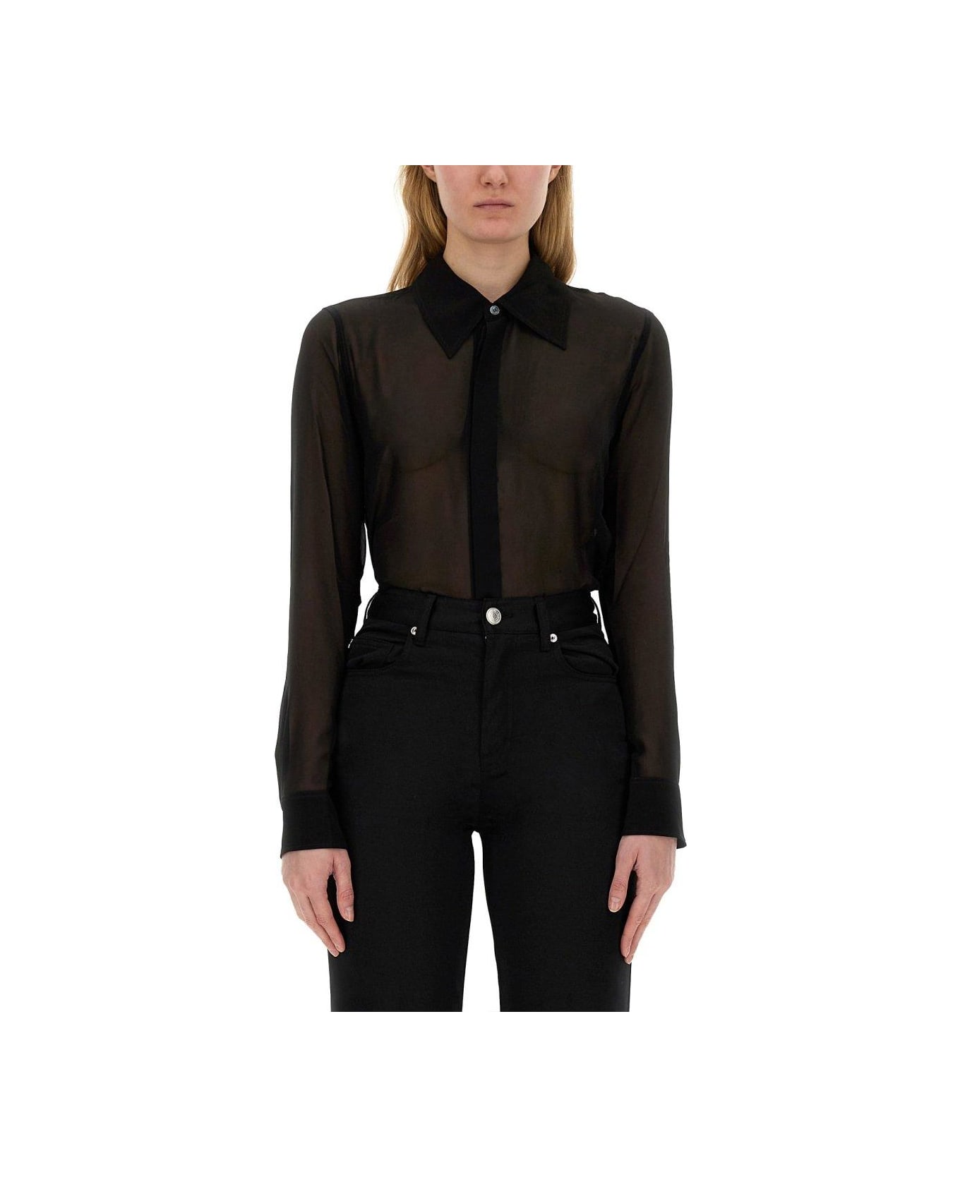 Ami Alexandre Mattiussi Paris Semi-sheer Long-sleeved Shirt - BLACK