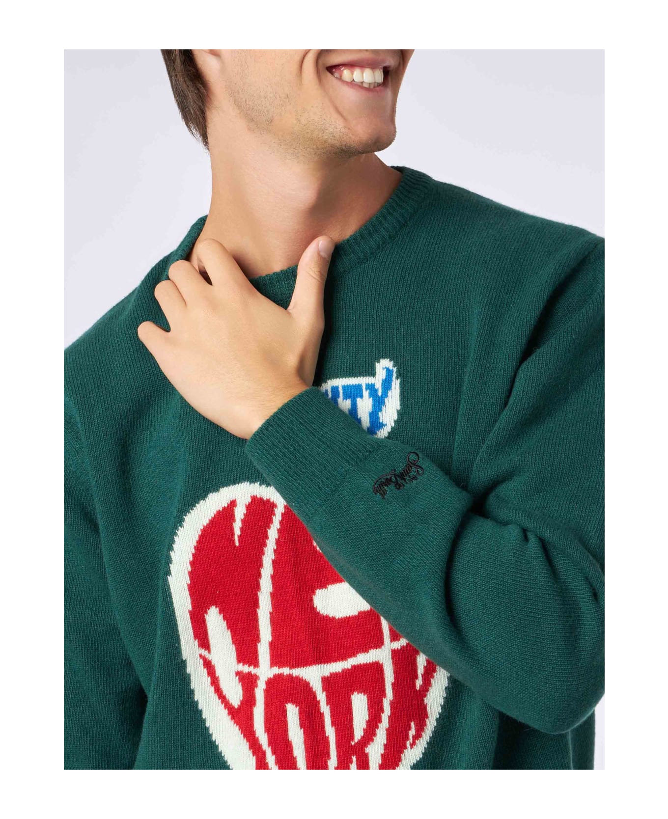 MC2 Saint Barth Man Sweater With New York Apple Jacquard - GREEN