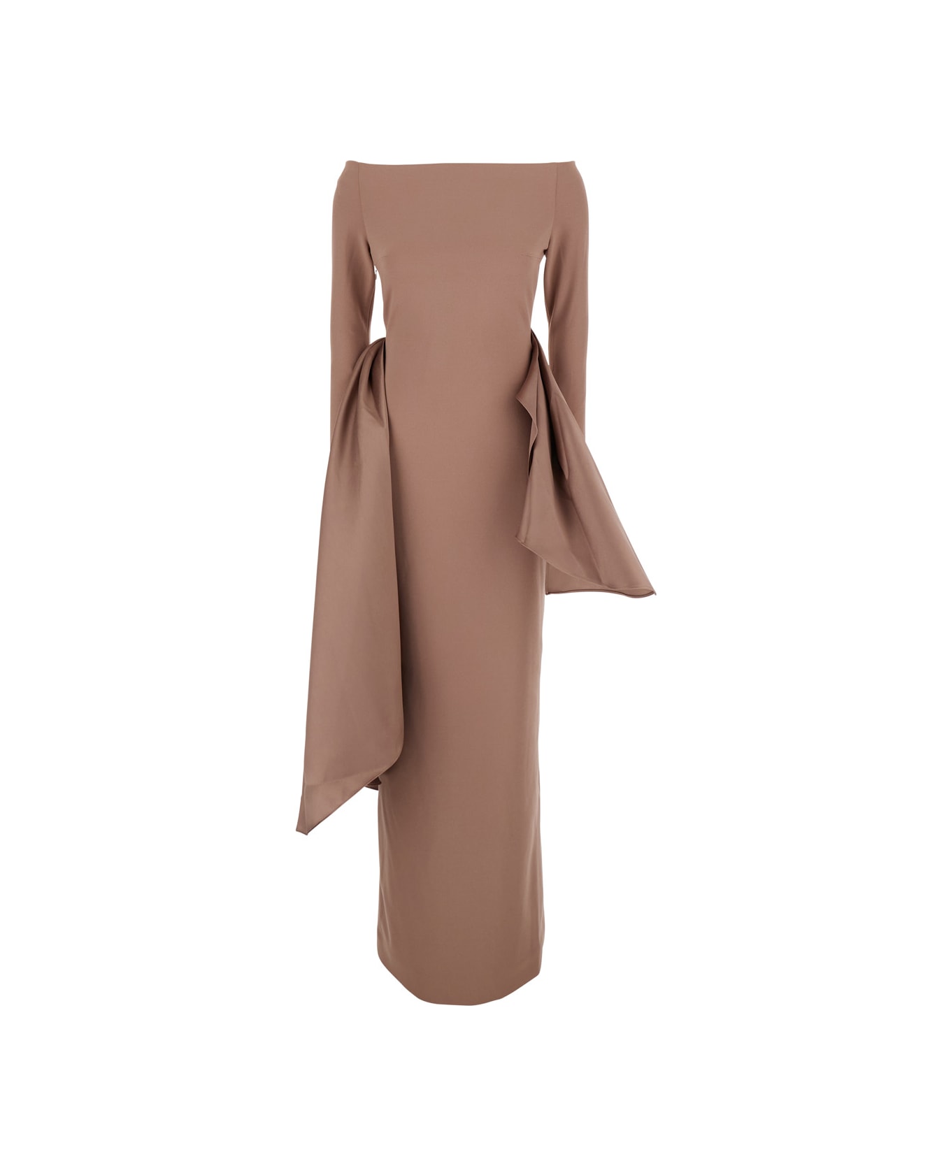 Solace London 
kiana
 Brown Long Dress With Boat Neckline And Maxi Draped Detail In Tech Fabric Stretch Woman - Brown
