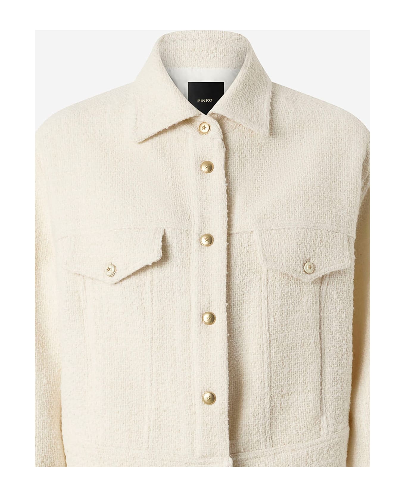 Pinko Trucker Jacket In Cotton And Wool Bouclé - White