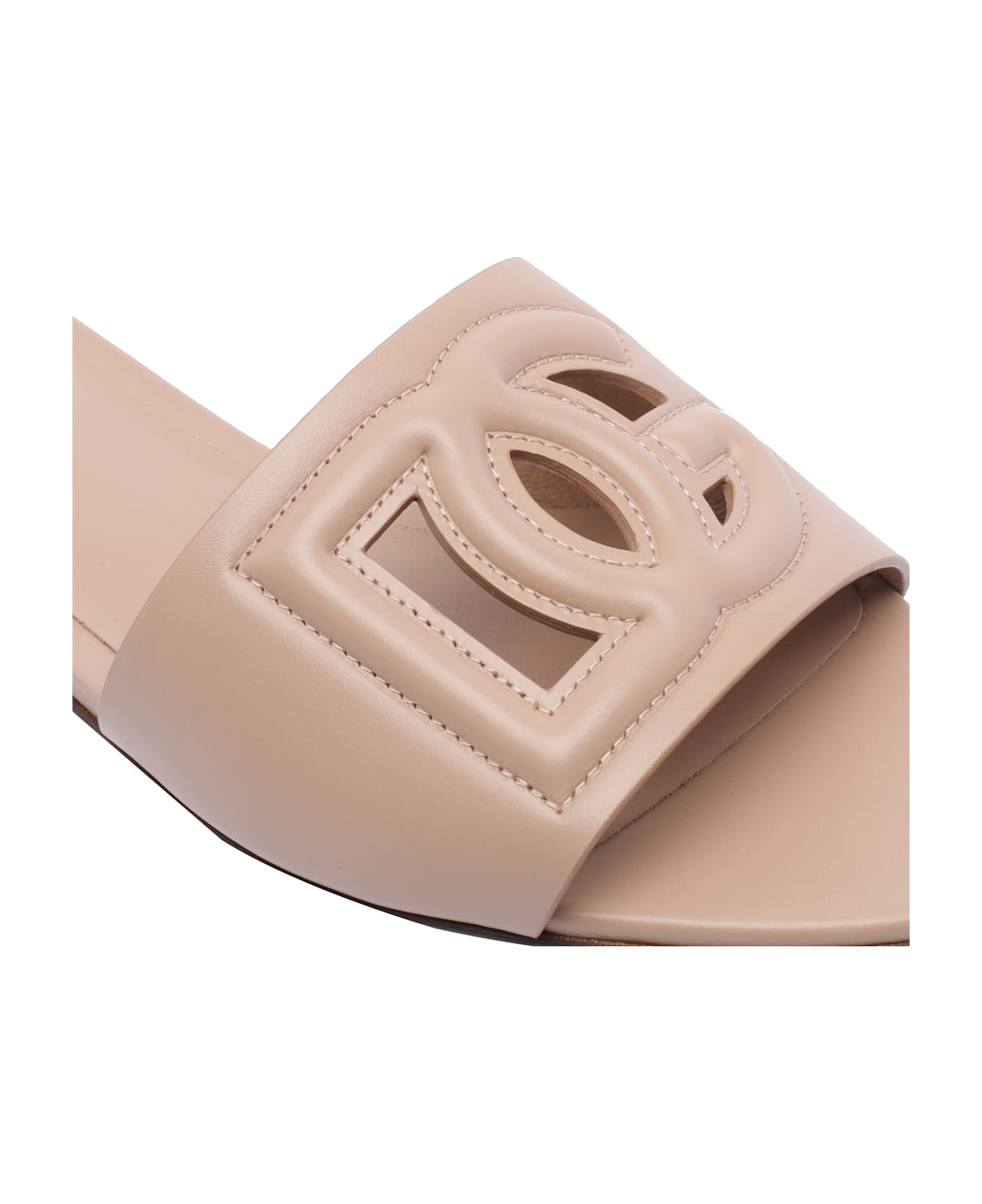 Dolce 
Gabbana Logo Dg Leather Slide - Powder