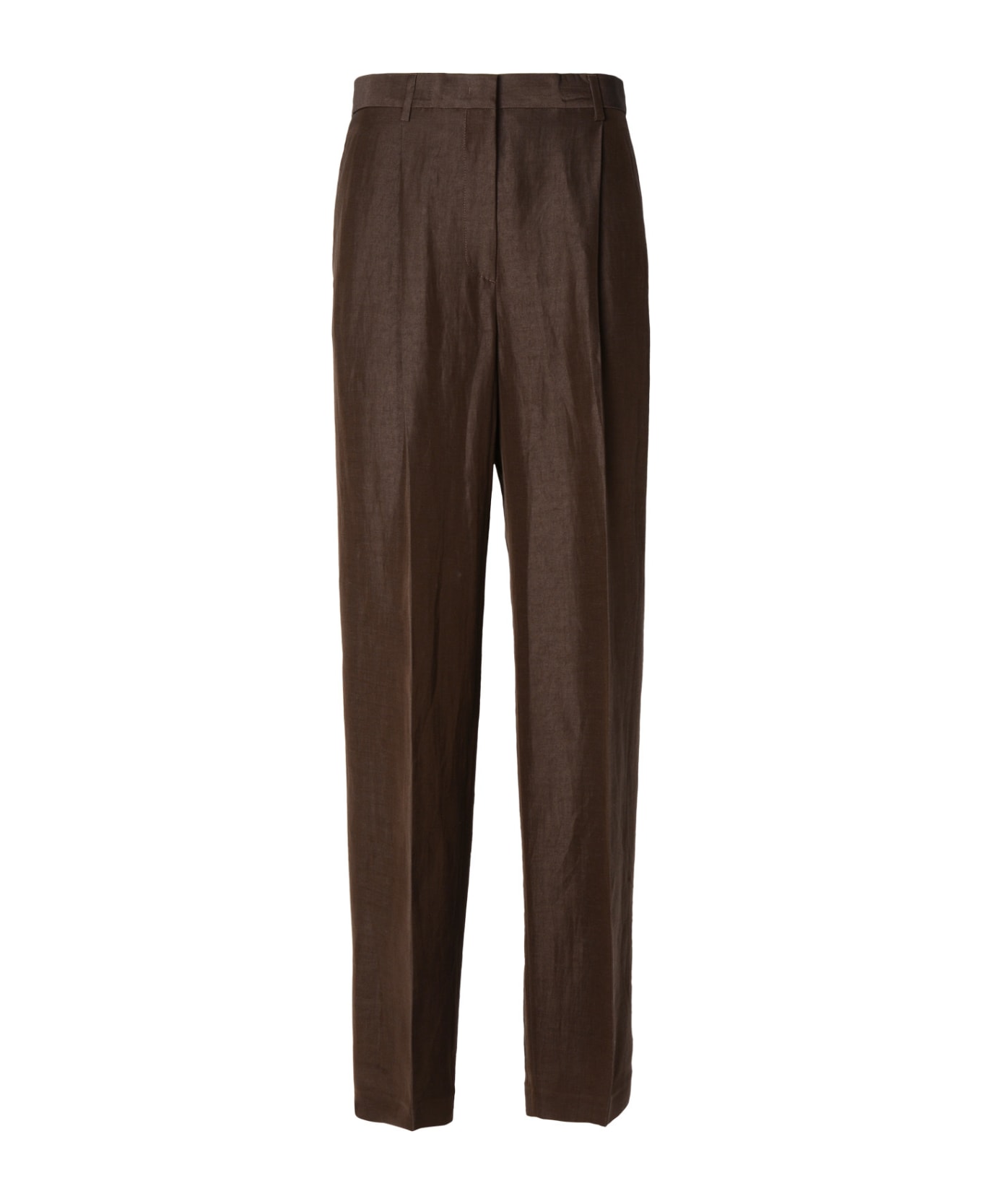 MSGM Brown Linen Blend Trousers - Dark brown