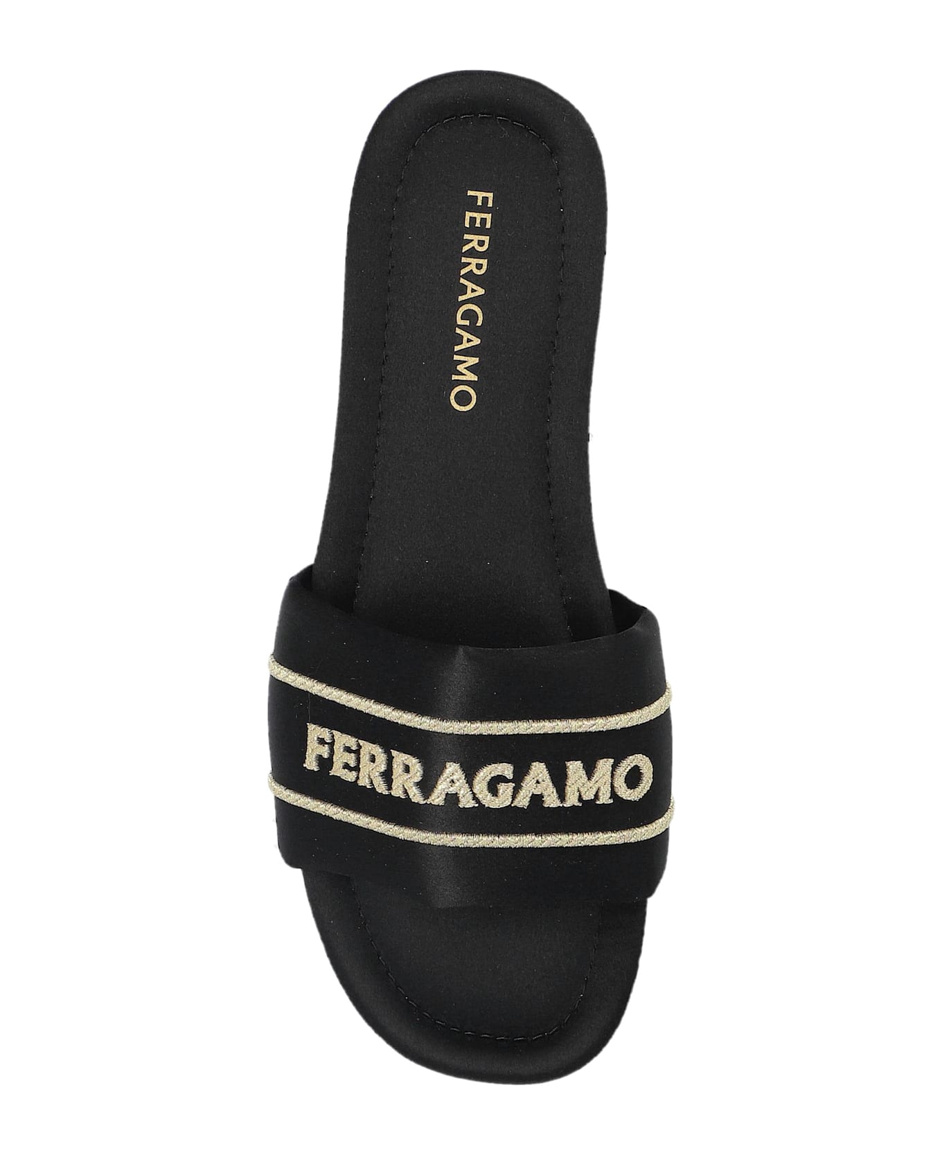Ferragamo Satin Mules With Logo - BLACK