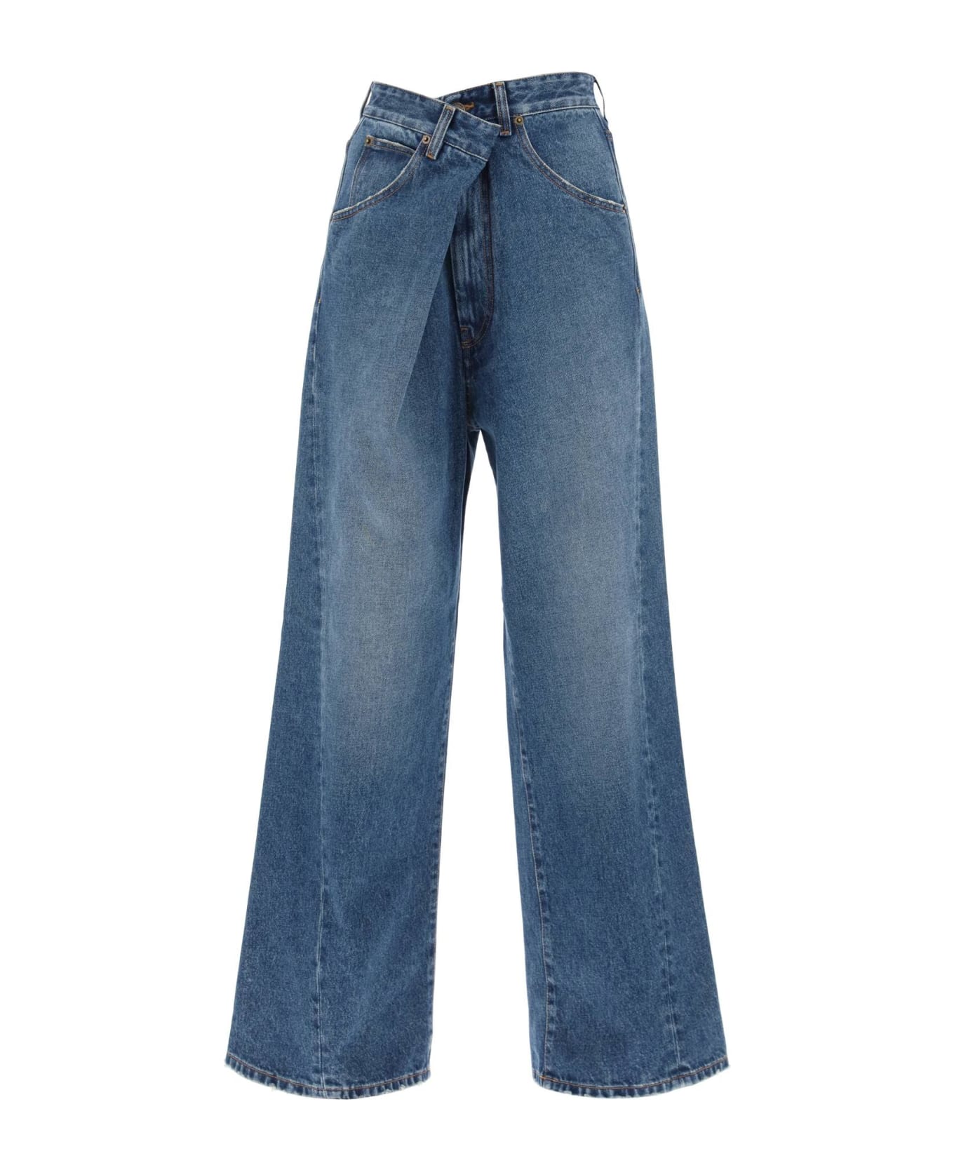 DARKPARK 'ines' Baggy Jeans With Folded Waistband - MEDIUM WASH (Light blue) デニム