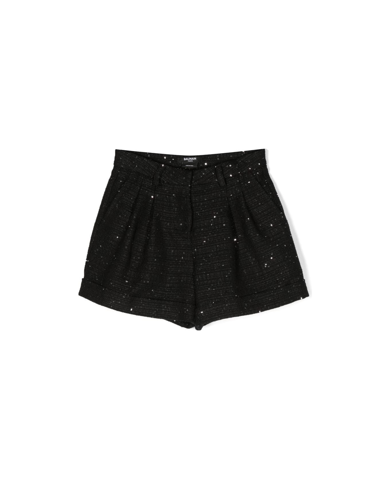 Balmain Sequin Embellished Smart Shorts - Black