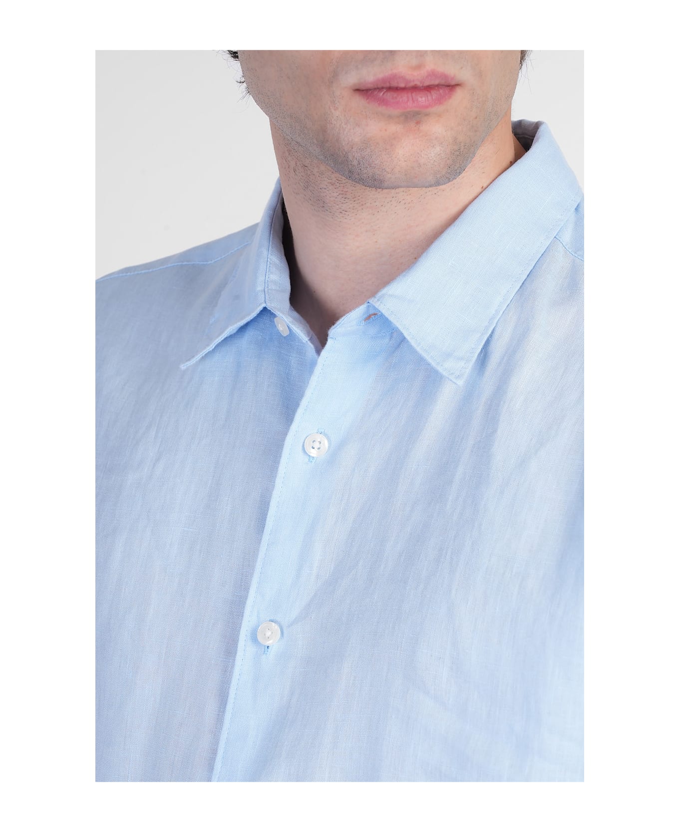 Theory Shirt In Cyan Linen - cyan