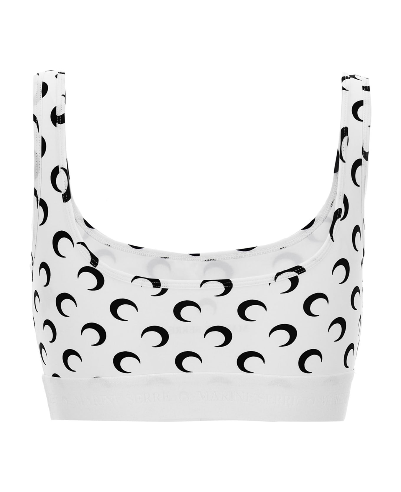 Marine Serre 'moon Printed Jersey' Cropped Top - White/Black