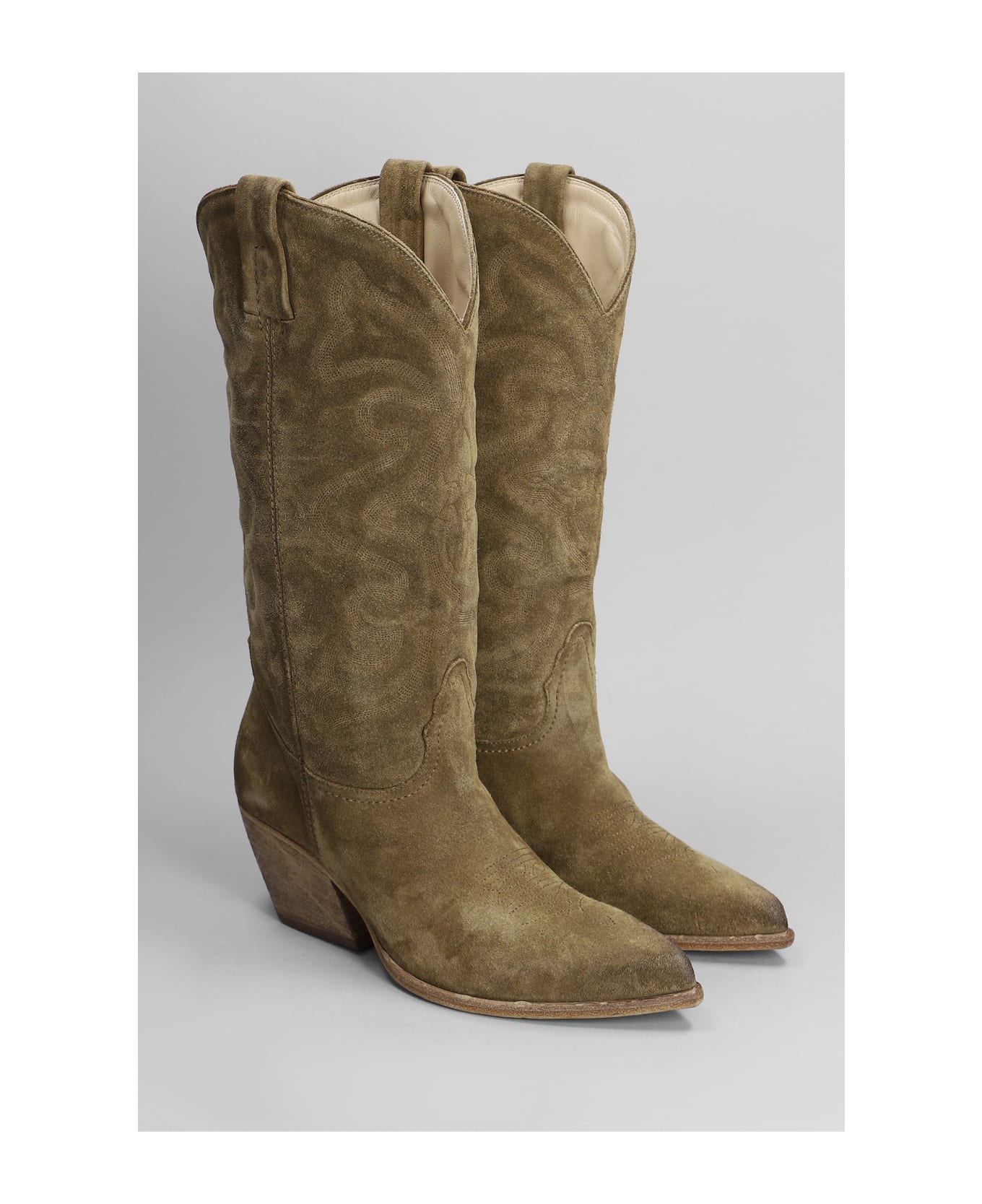 Elena Iachi Texan Boots In Taupe Suede - taupe