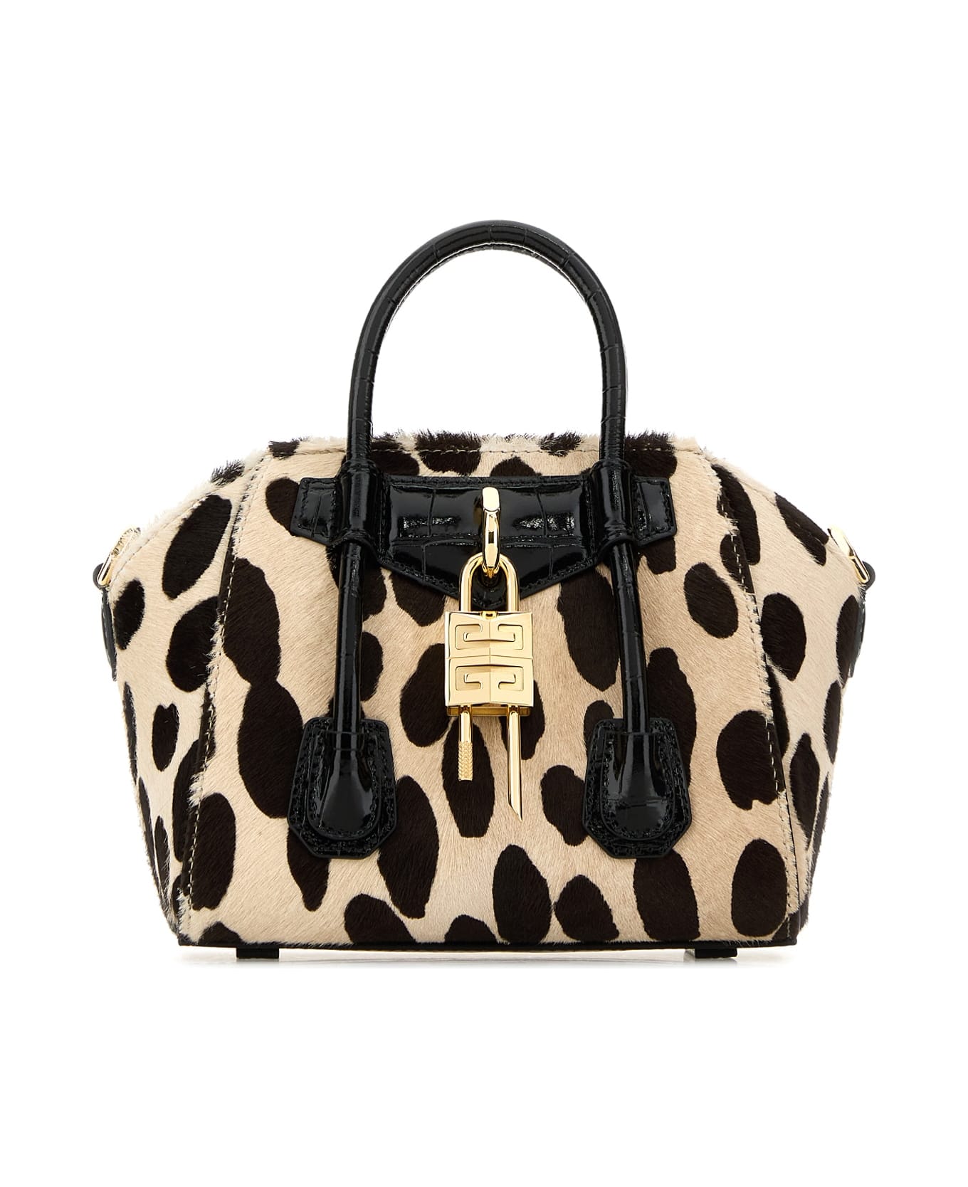 Givenchy Printed Calf Hair Antigona Lock Toy Handbag - BLACKBEIGE
