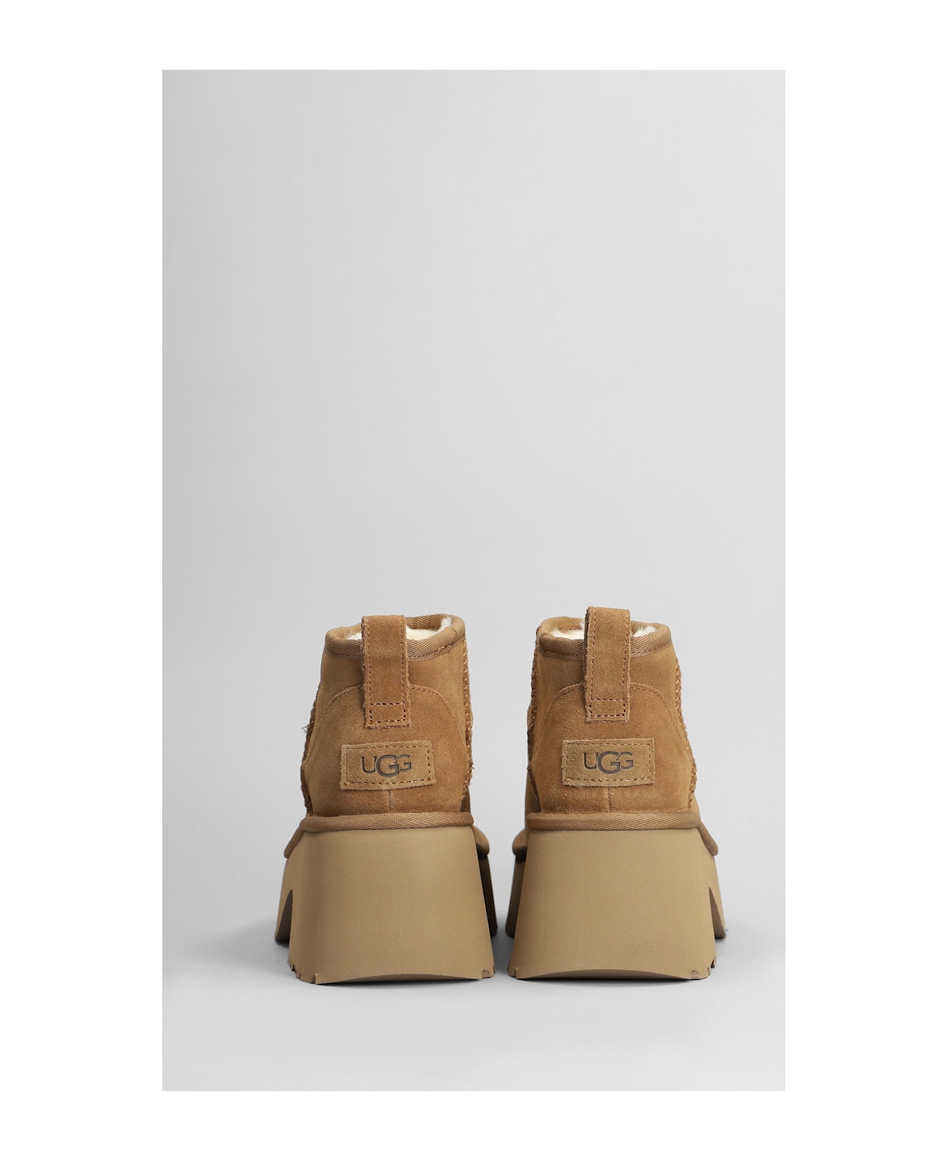 UGG Classic Ultra Mini High Heels Ankle Boots In Leather Color Suede - leather color