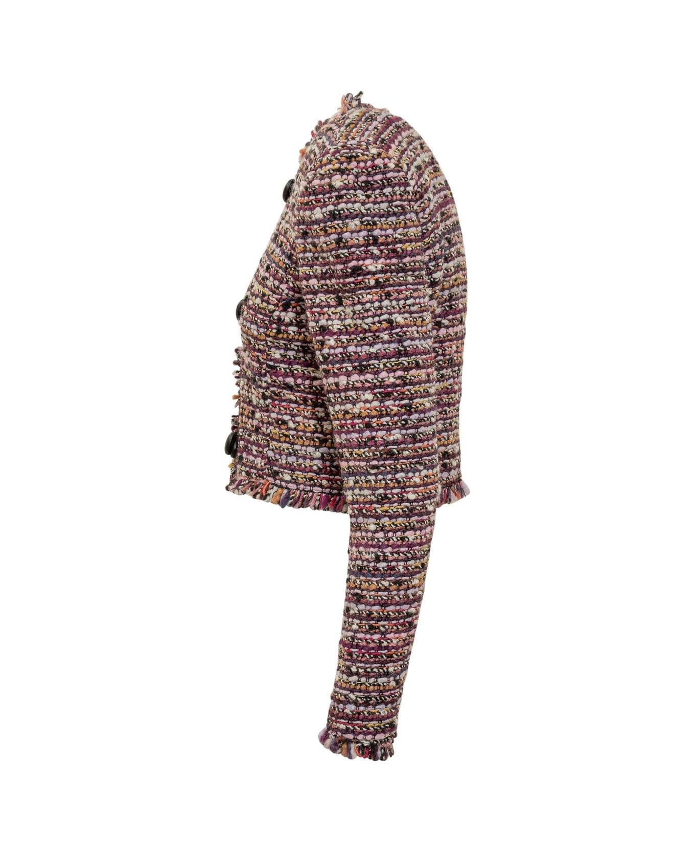 Isabel Marant Tweed Frayed Hem Jacket - Purple