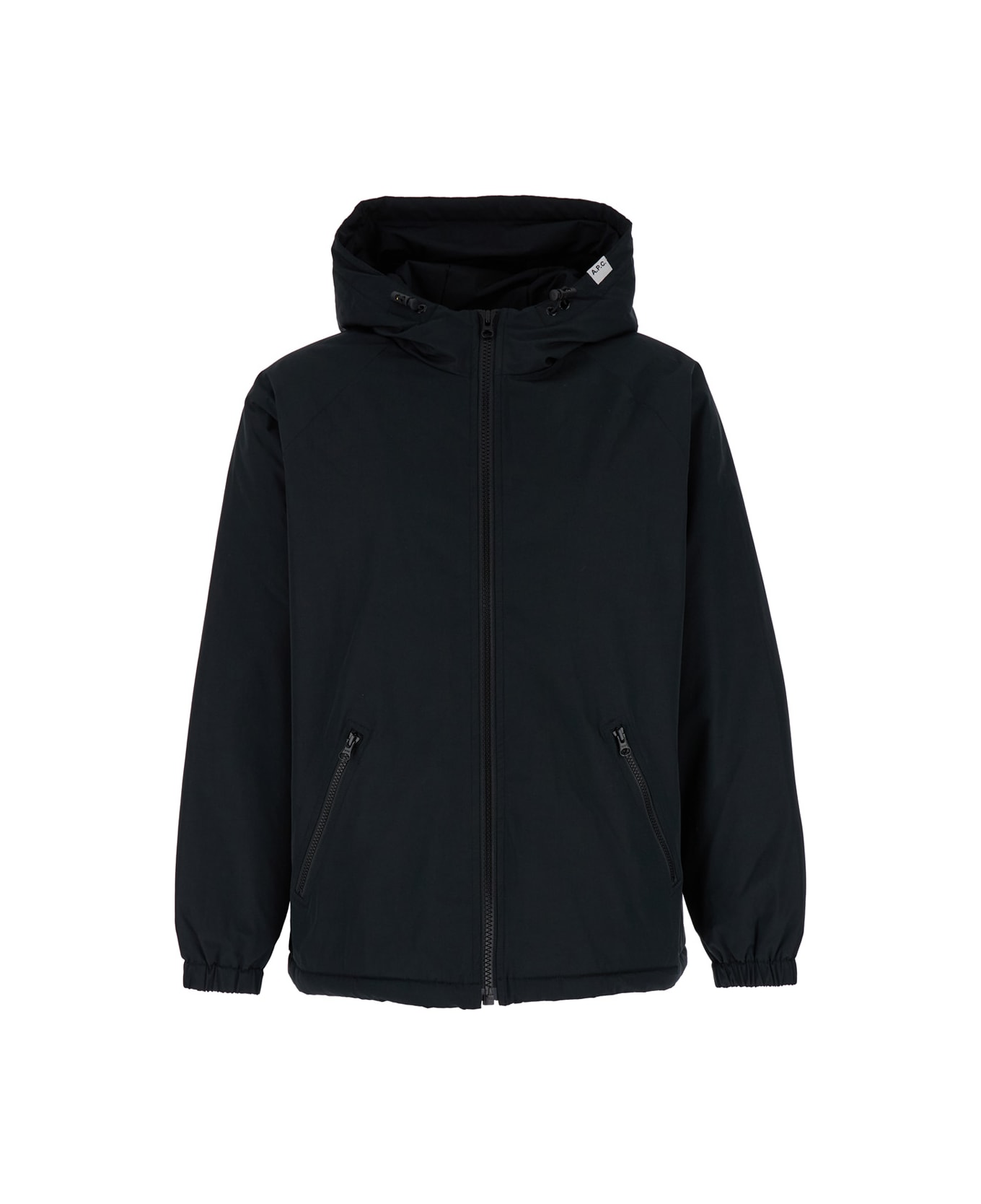 A.P.C. 'youri' Blue Hooded Jacket With Logo Patch In Tech Fabric Man - Black