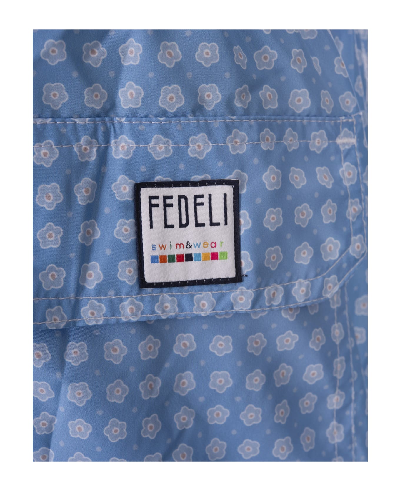 Fedeli Sky Blue Swim Shorts With Micro Flower Pattern - Blue
