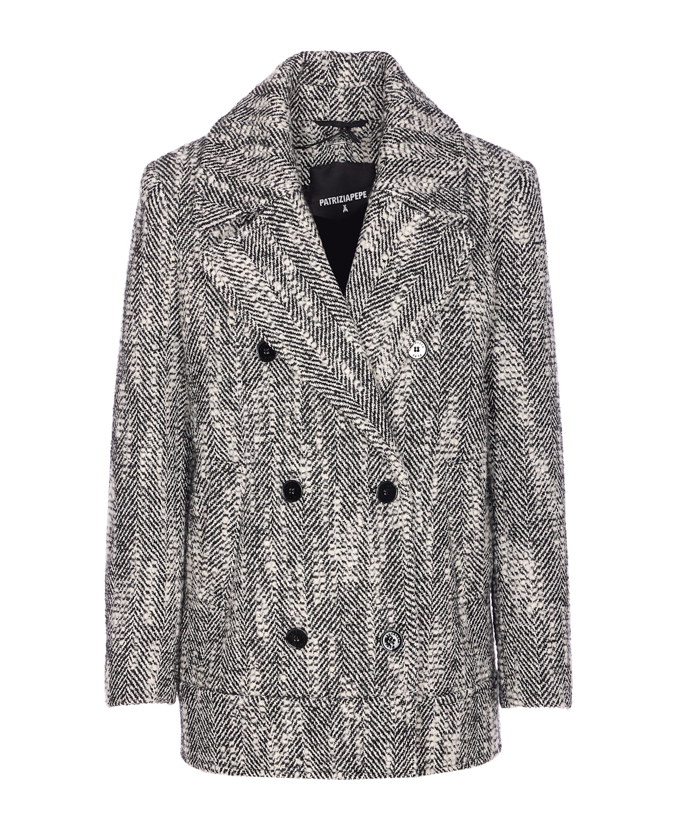 Patrizia Pepe Chevron Double Breasted Coat - Grey