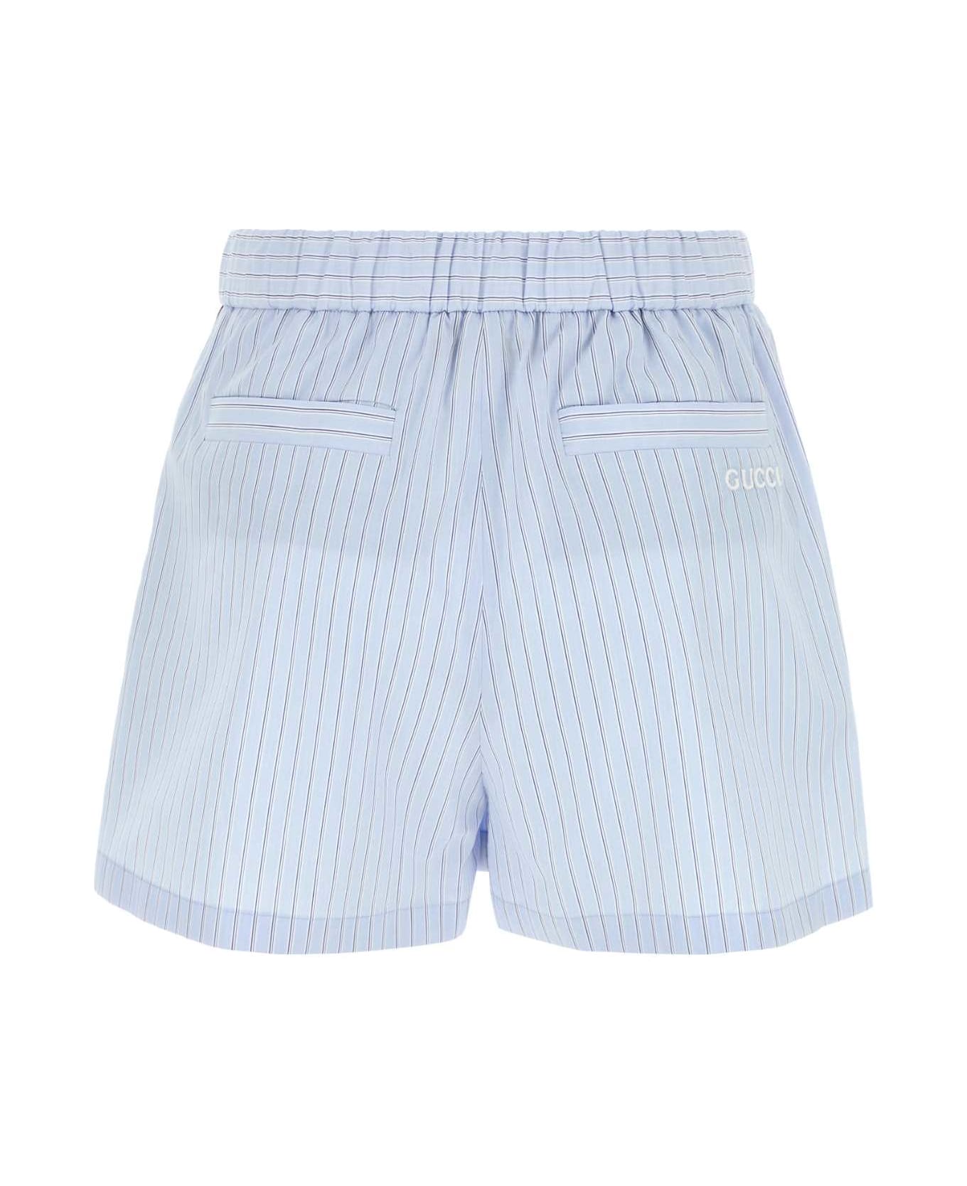 Gucci Embroidered Poplin Shorts - AZUREWHITEMC
