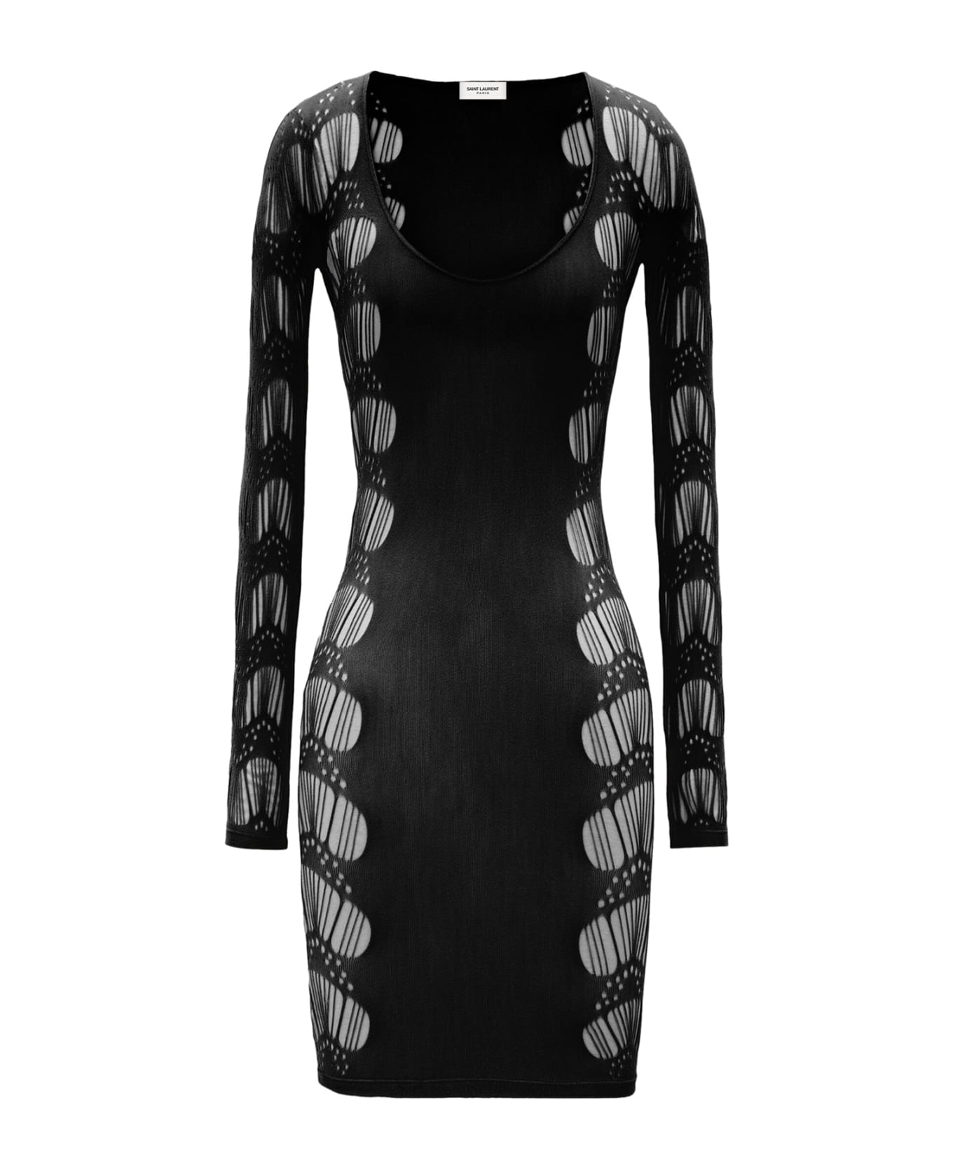 Saint Laurent Robe Decollete Manch Jersey Seamless Graphique - Noir