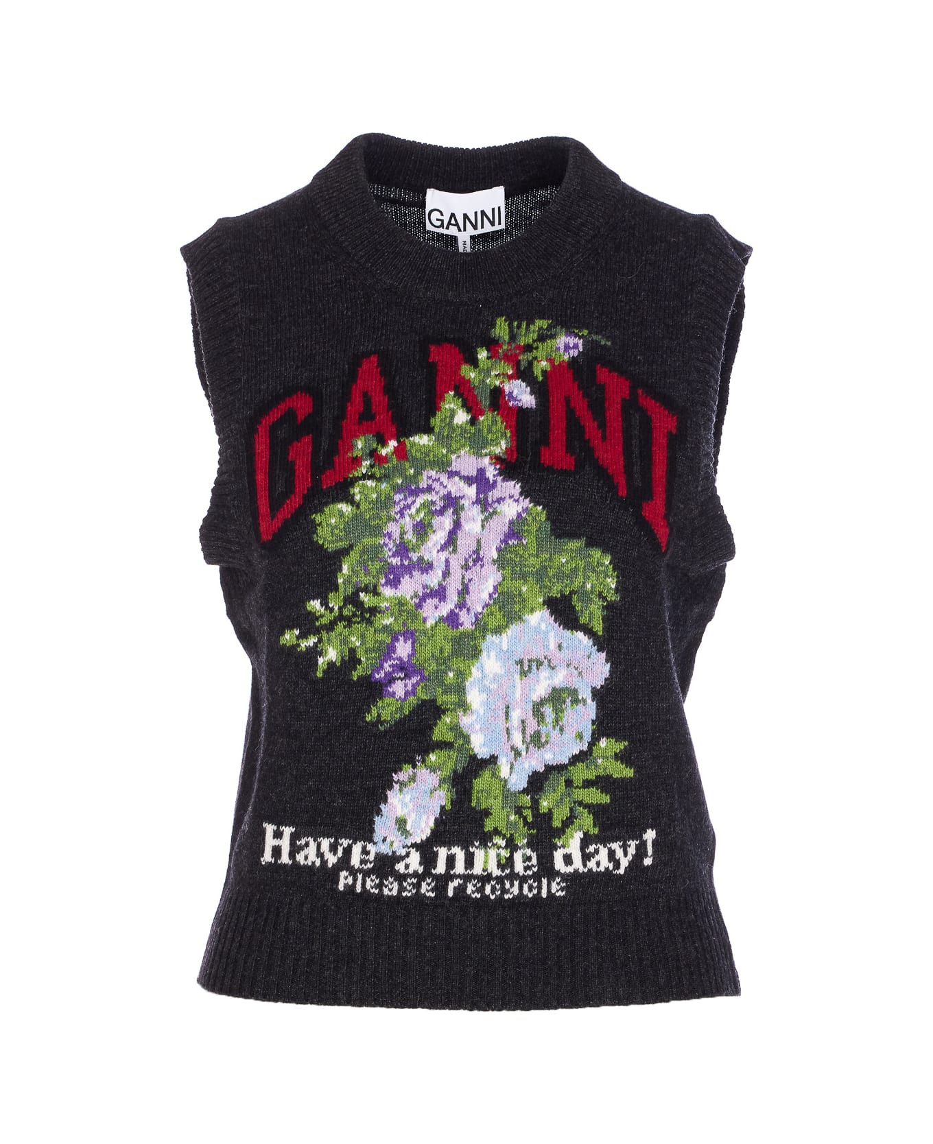 Ganni Mix Flowers Graphic Vest - PHANTOM ベスト