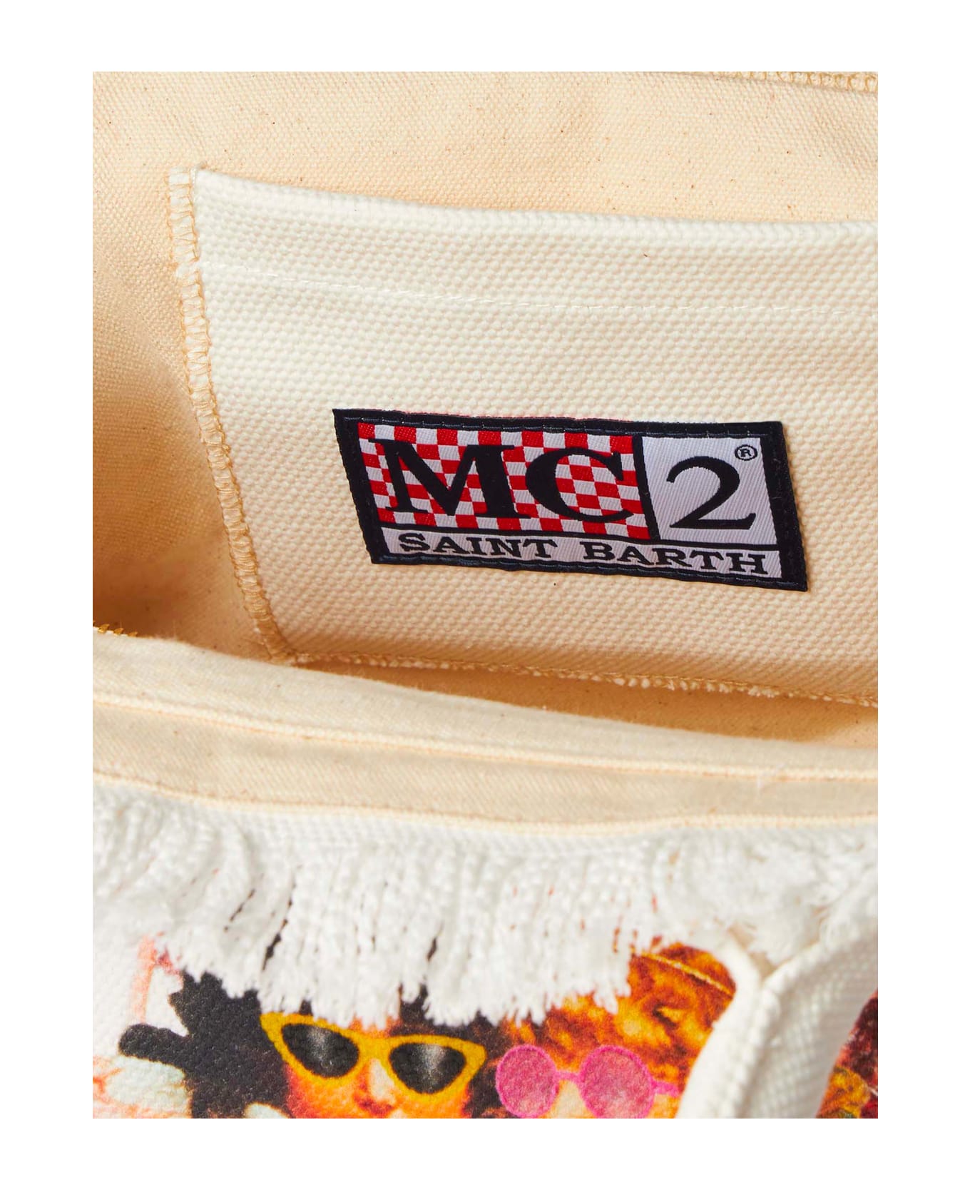 MC2 Saint Barth Colette White Cotton Canvas Handbag With Fiorucci Angels Print | Fiorucci Special Edition - WHITE