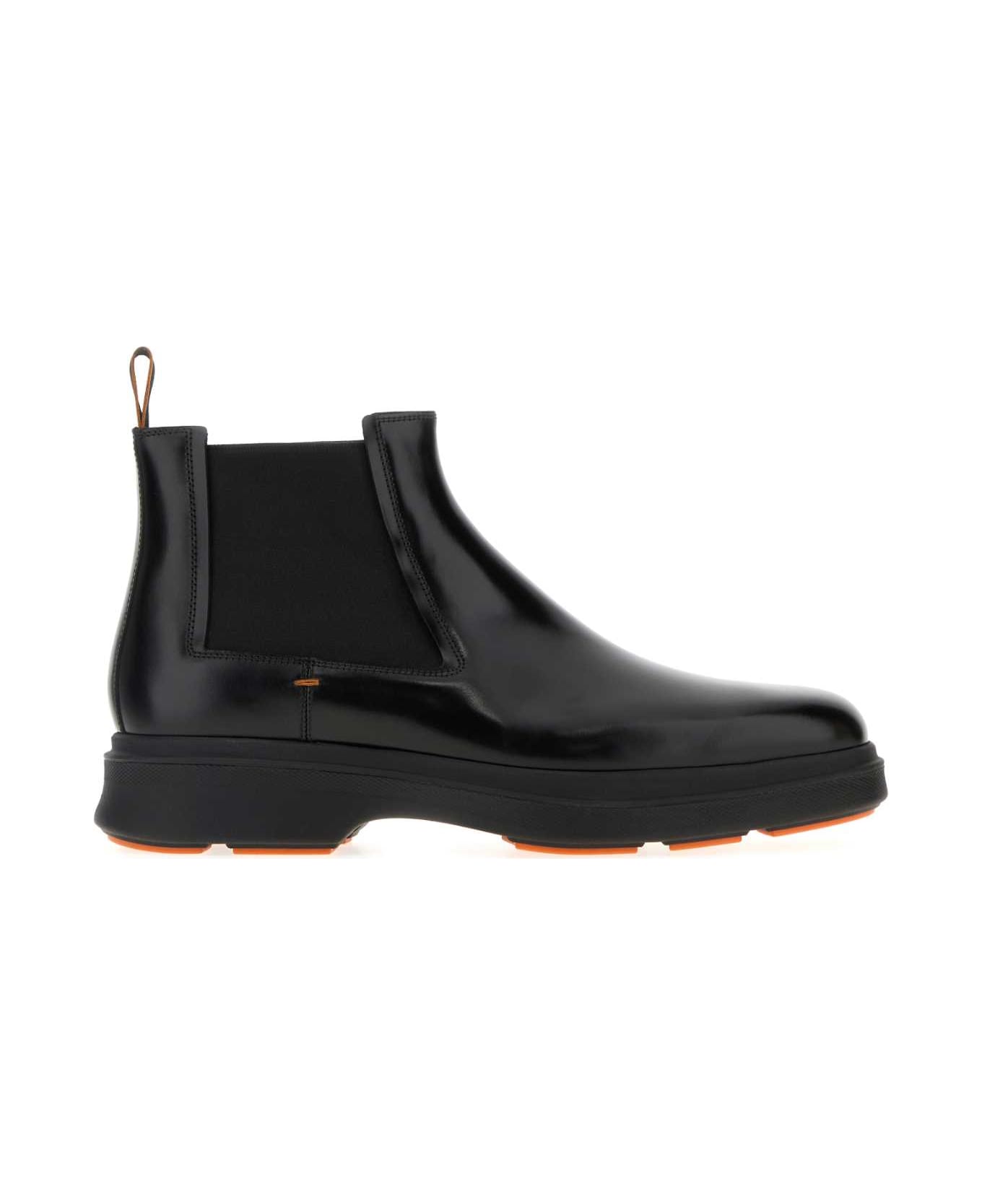 Santoni Black Leather Easy Nova Ankle Boots - NERO ブーツ