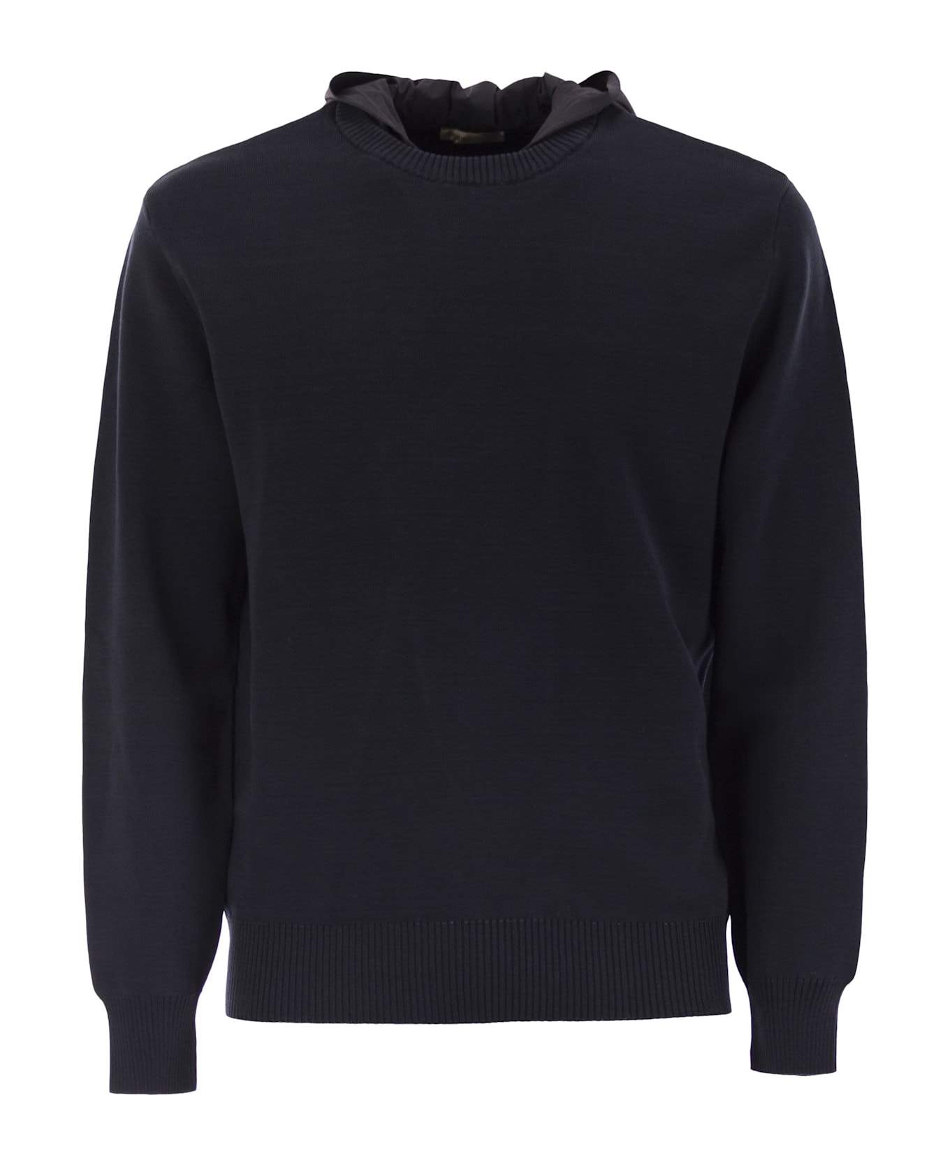 Herno Resort Double Cotton Knit And Nylon Hoodie - Blue