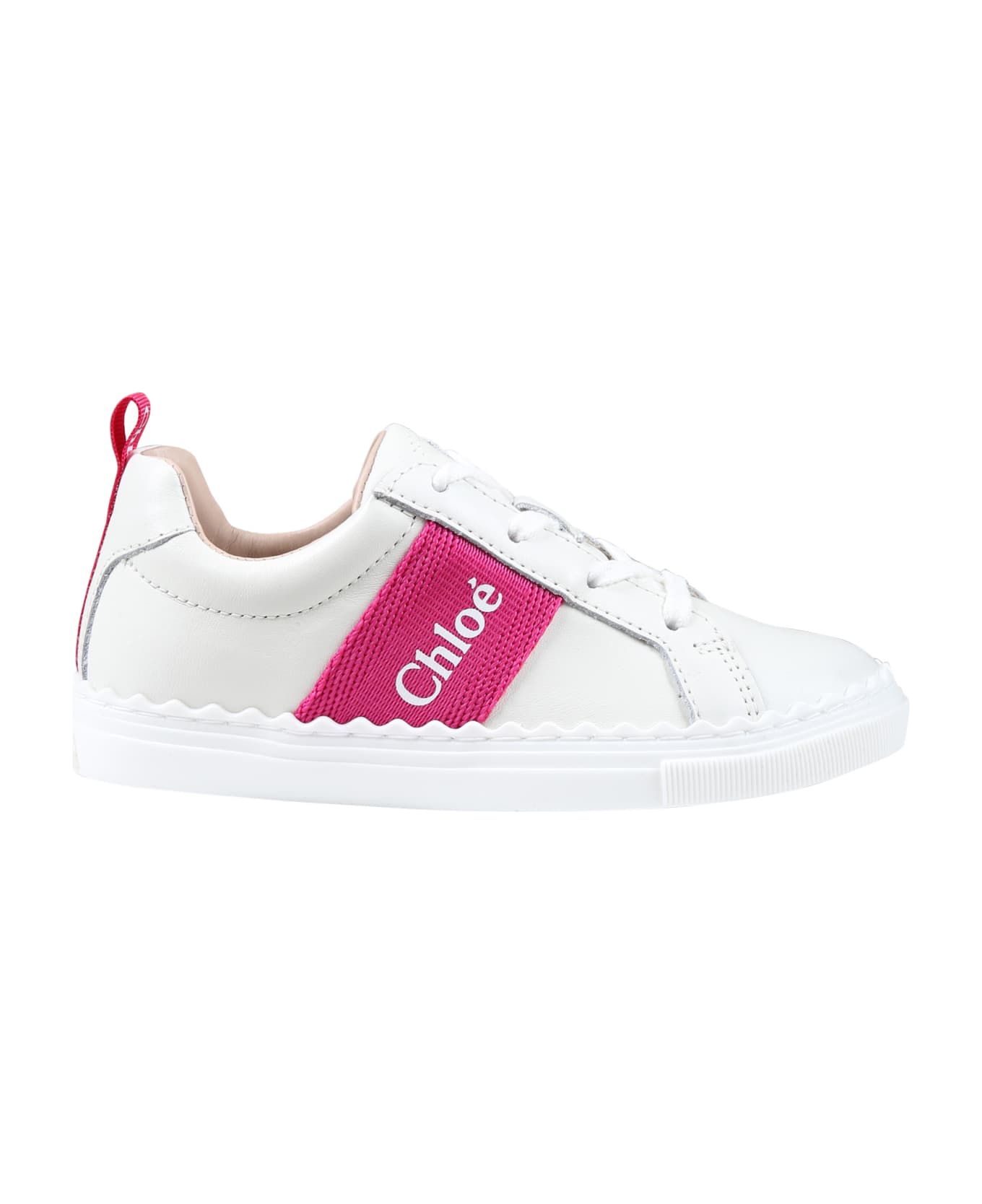 Chloé White Sneakers For Girls With Logo - Bianco