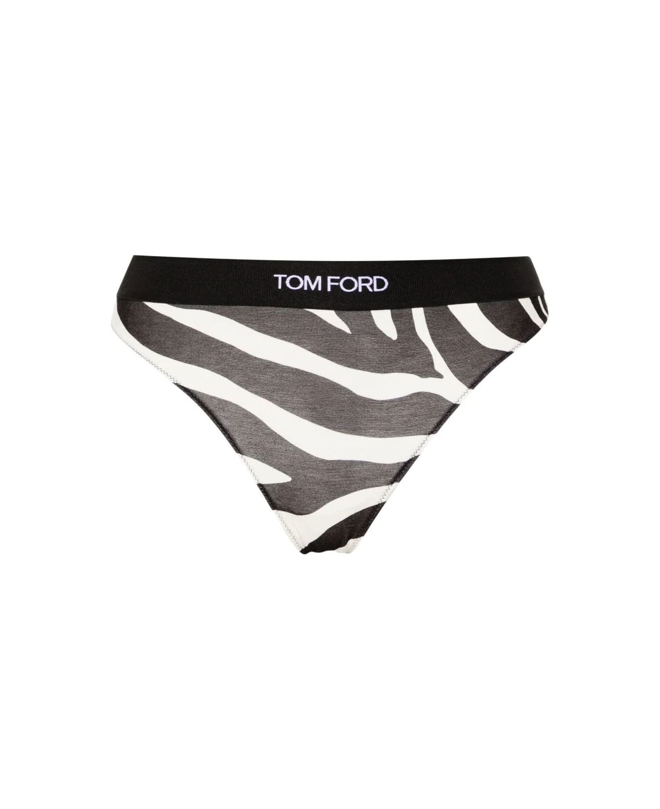 Tom Ford Optical Zebra Printed Modal Signature Thong - Xecbl Ecru Black