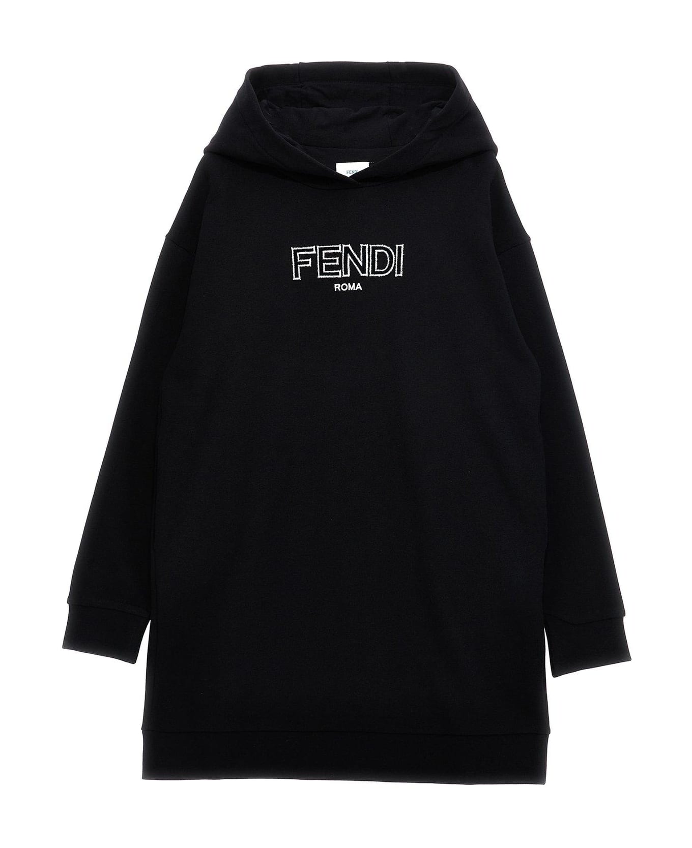 Fendi Logo Embroidered Jersey Hoodie Dress - Nero