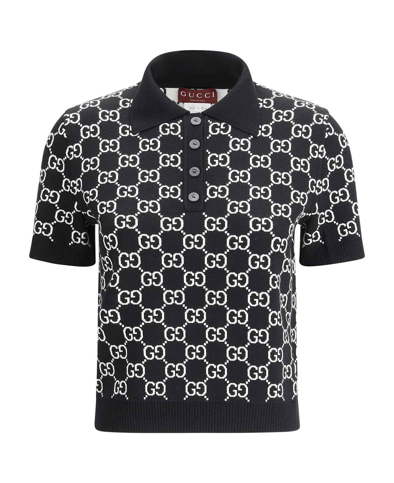 Gucci Gg Wool Jacquard Polo Top - Black/white