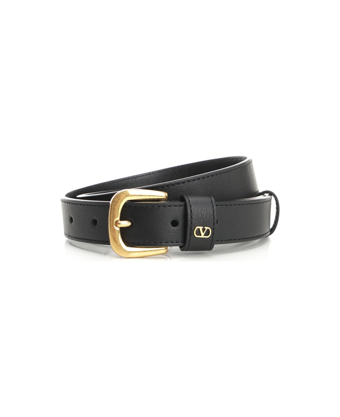 Valentino Garavani Leather Belt With Mini 
vlogo
 - Black