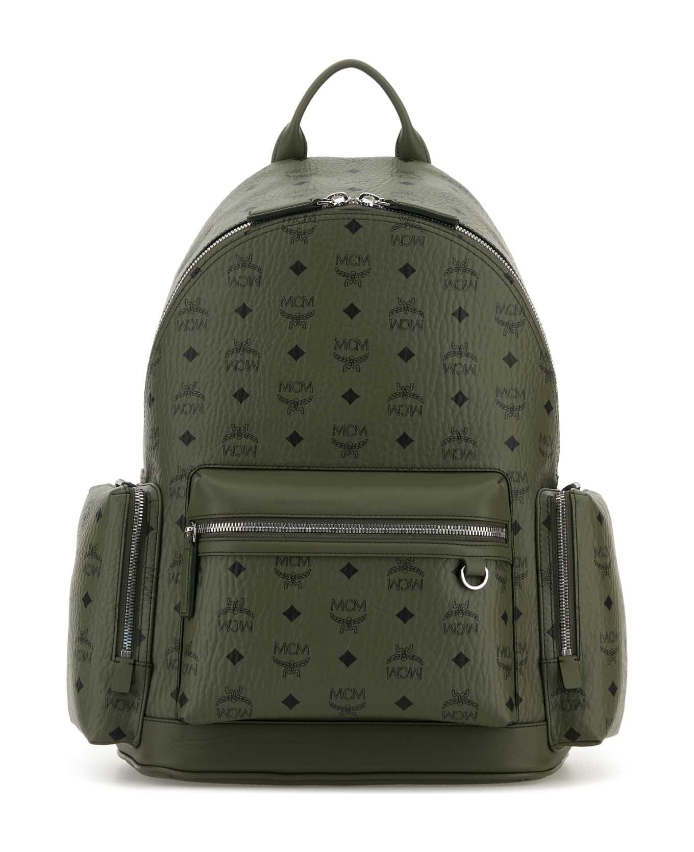 MCM Printed Canvas Stark Backpack - KHAKIMOSS