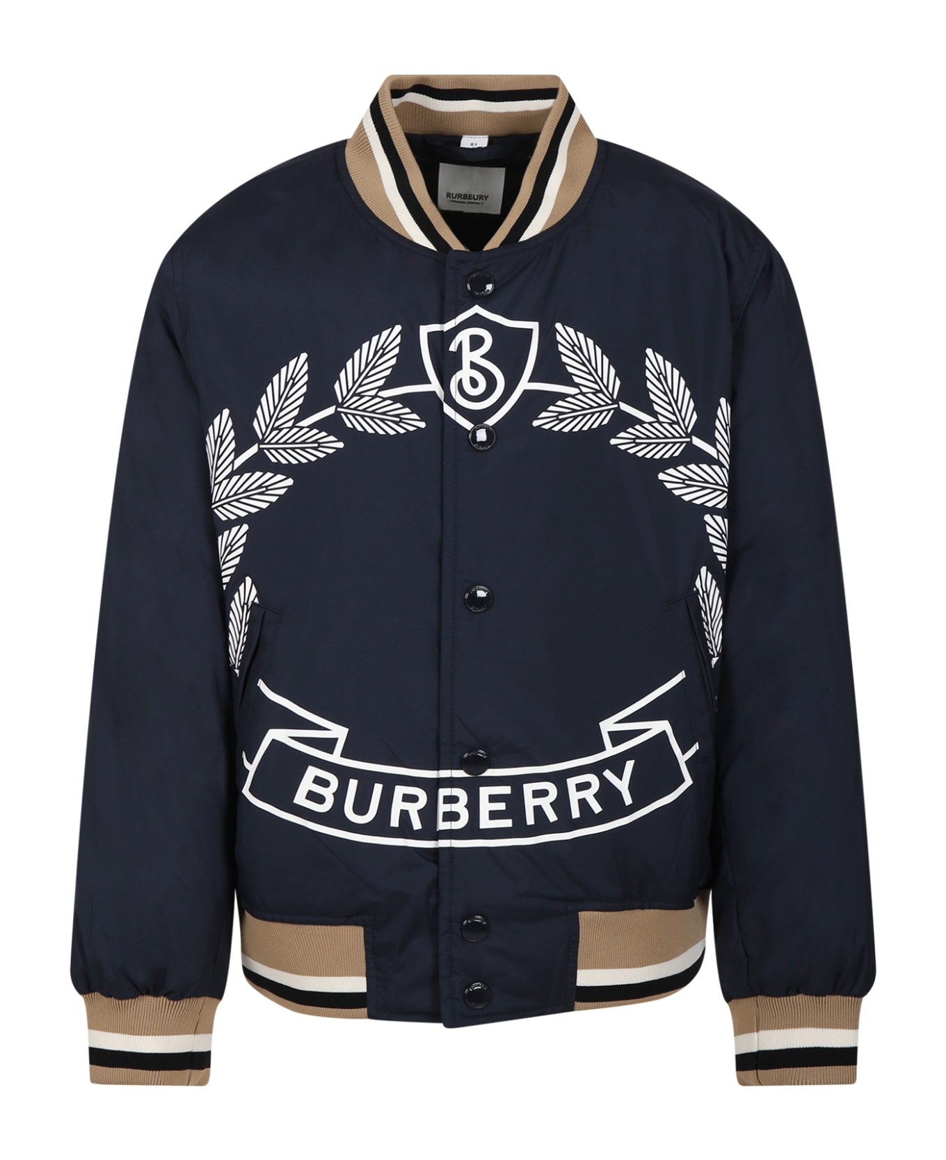 Burberry Blue Bomber For Boy With Logo - Blue コート＆ジャケット