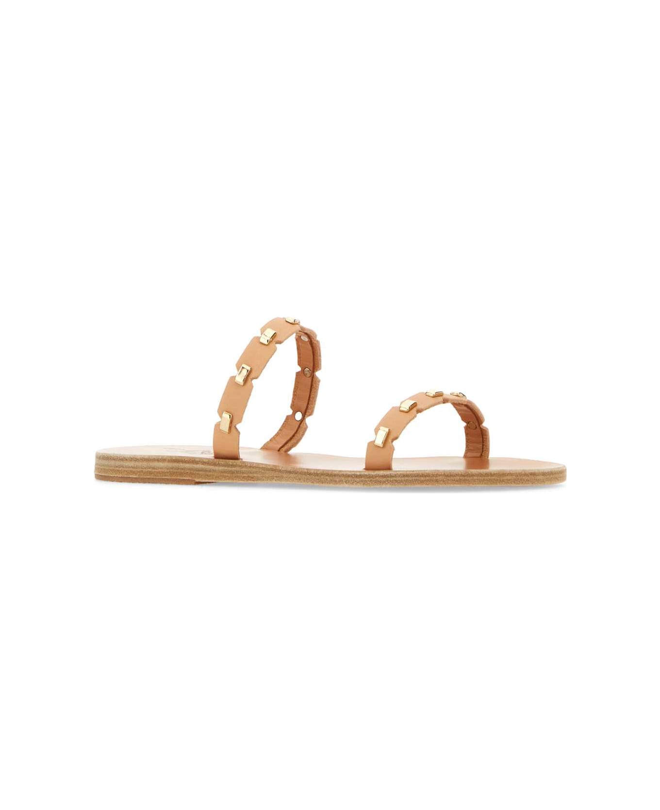 Ancient Greek Sandals Skin Pink Leather Kara Slippers - NATURAL サンダル