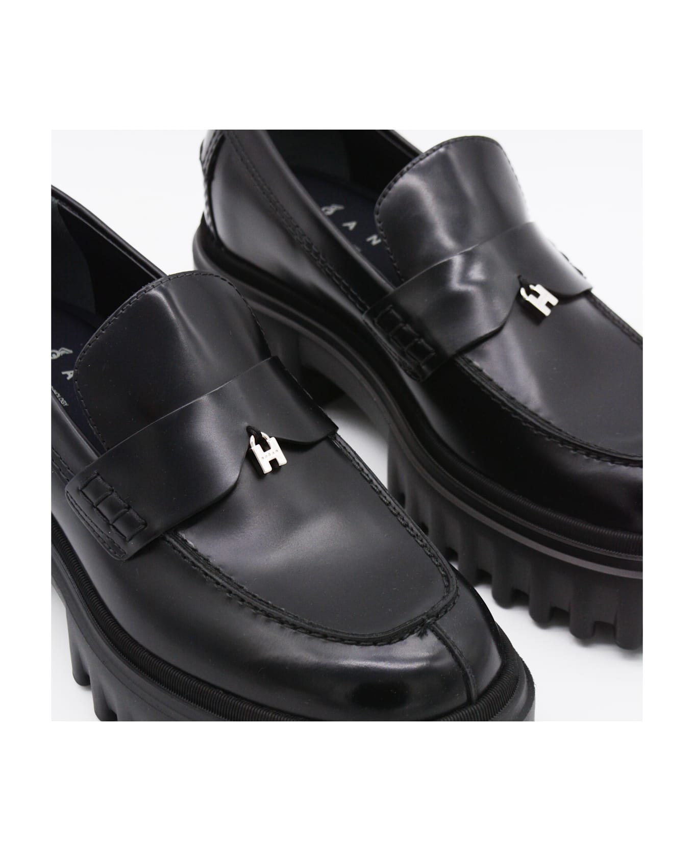 Hogan Black Leather Loafers - Black