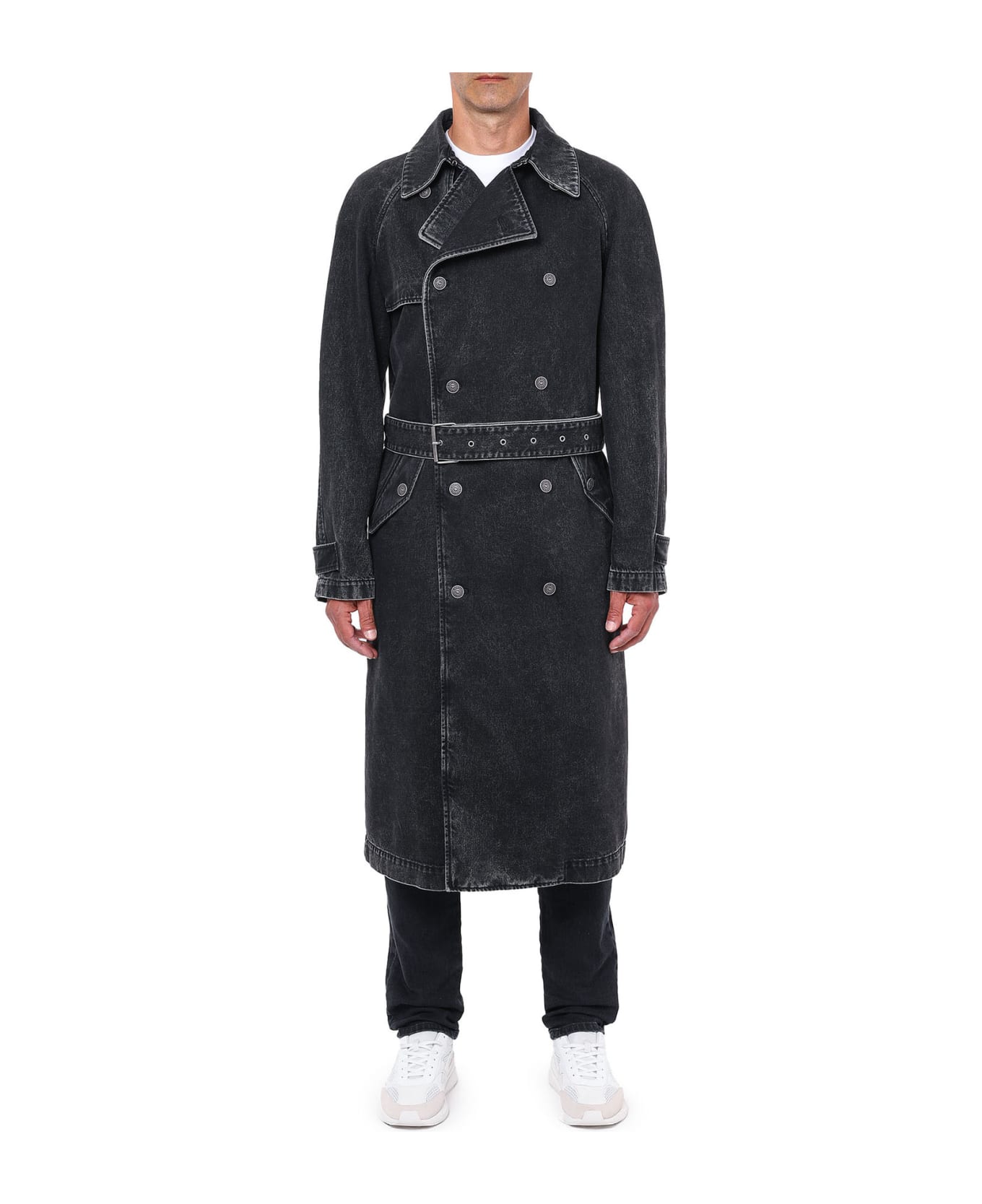 Diesel Fashion Show Denim Trench Coat - 008 BLACK DENIM (Black)